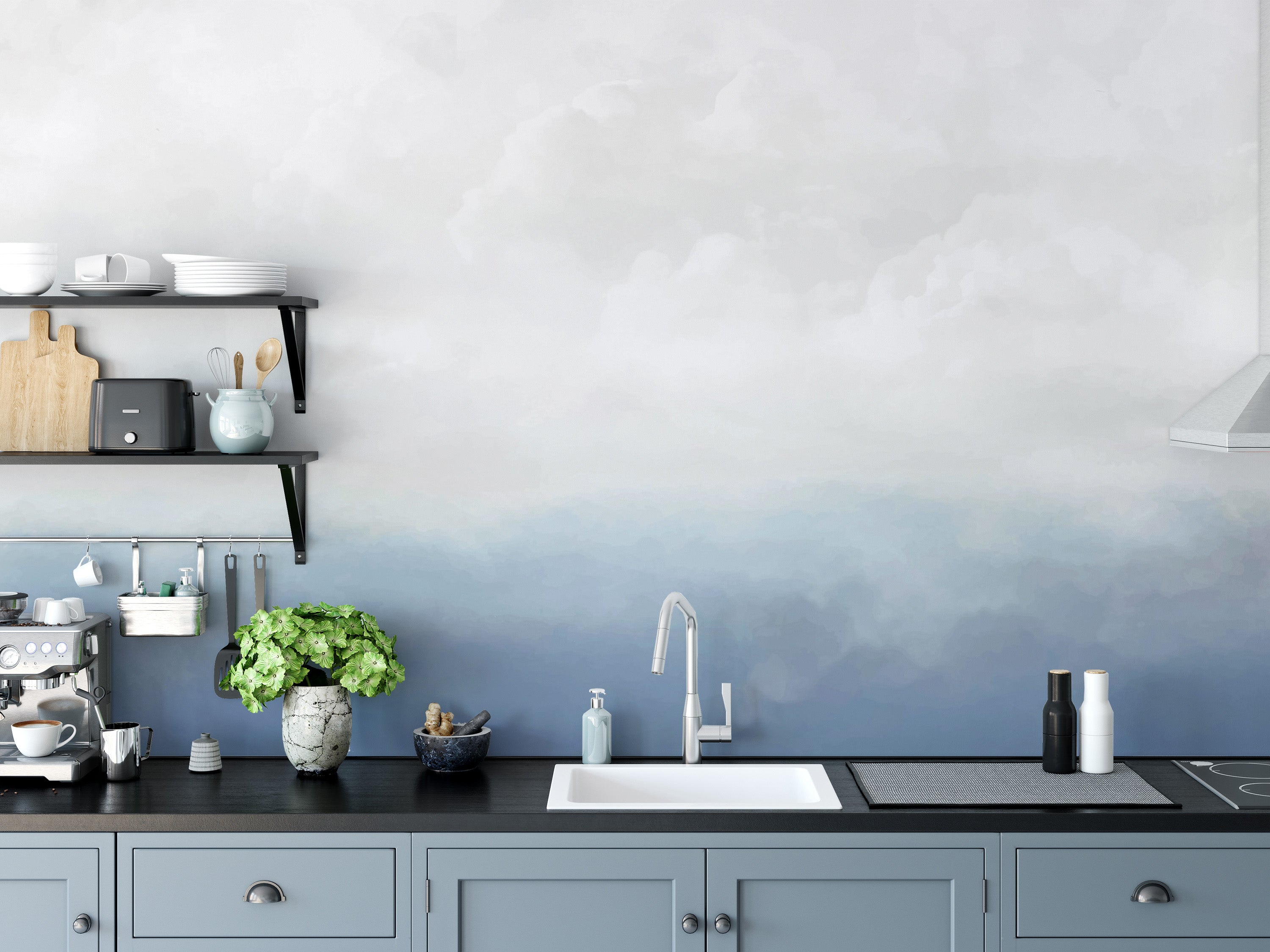 Beautiful blue sky mural for light and bright rooms
