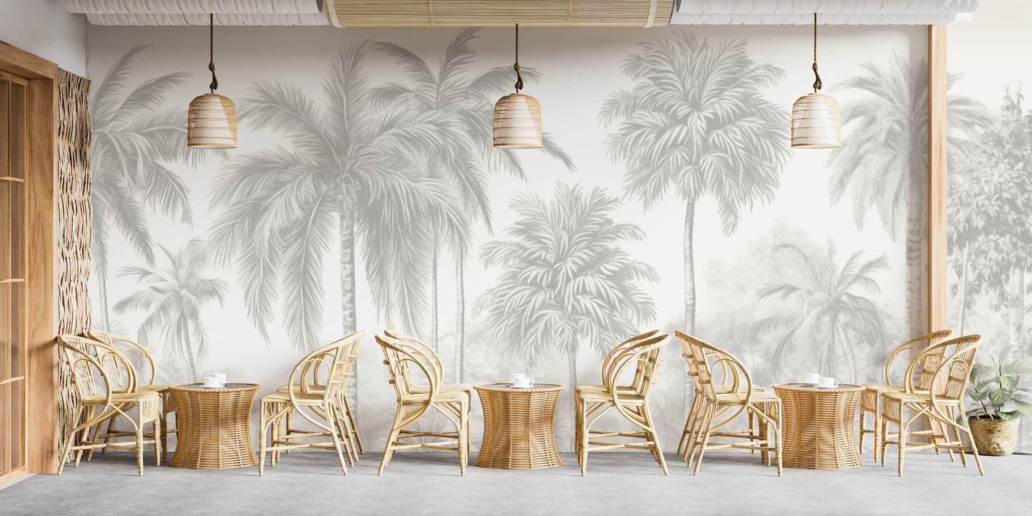 Subtle beige palm trees mural for a relaxing ambiance
