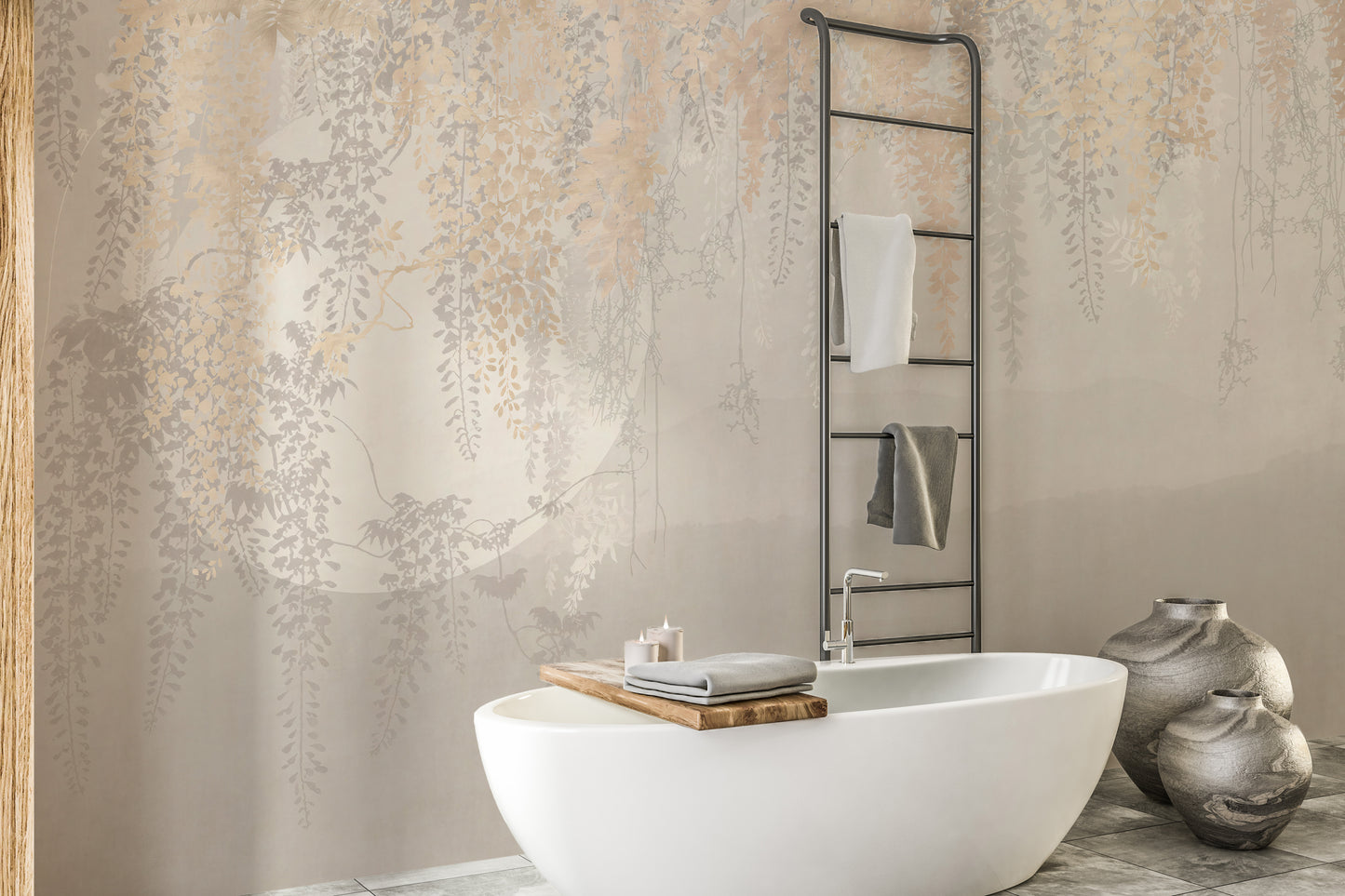 Golden and Grey Hanging Leaves Wallpaper Murals