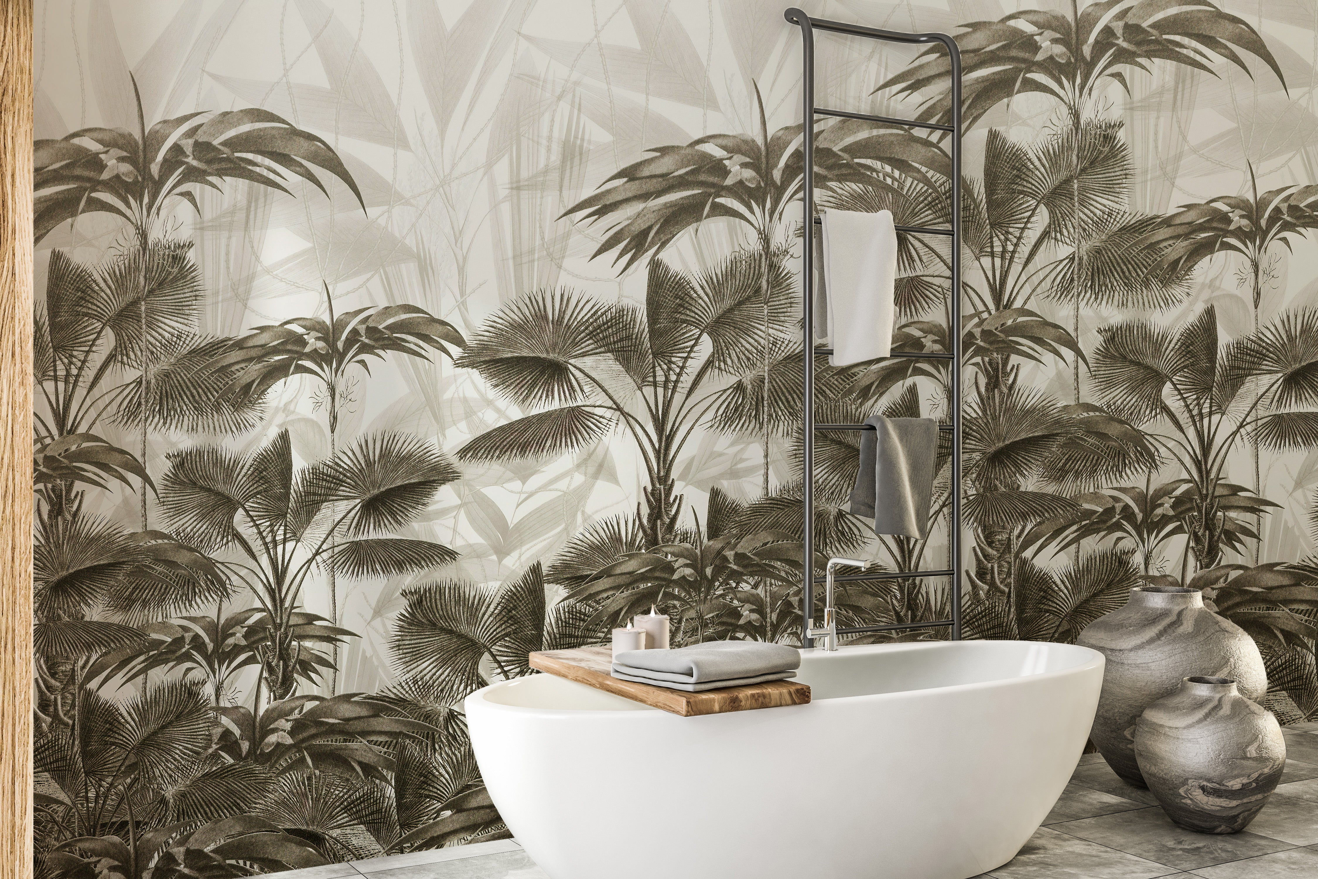 Refreshing palm-themed wall mural design.
