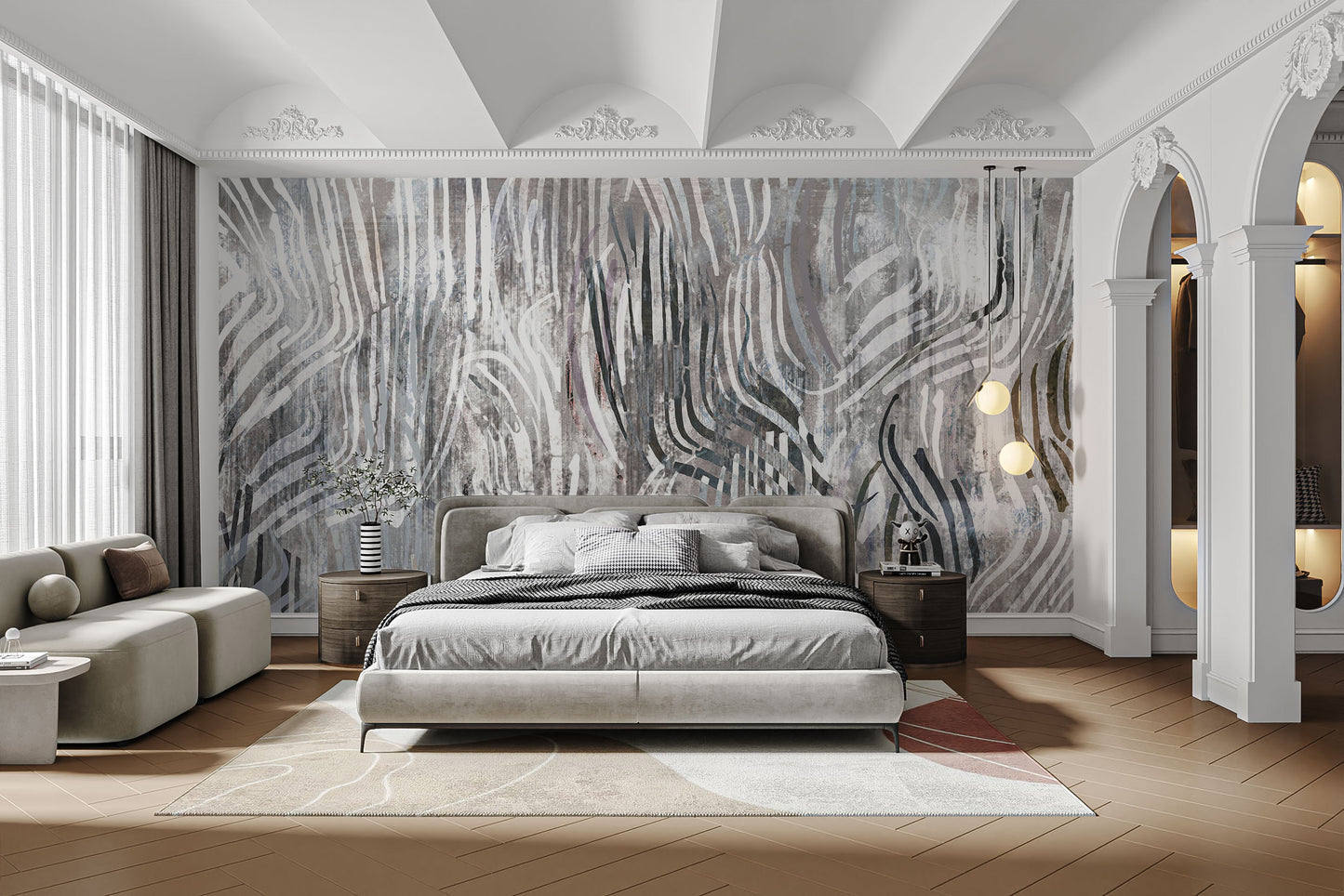 Bold artistic wave wallpaper mural for contemporary rooms.



