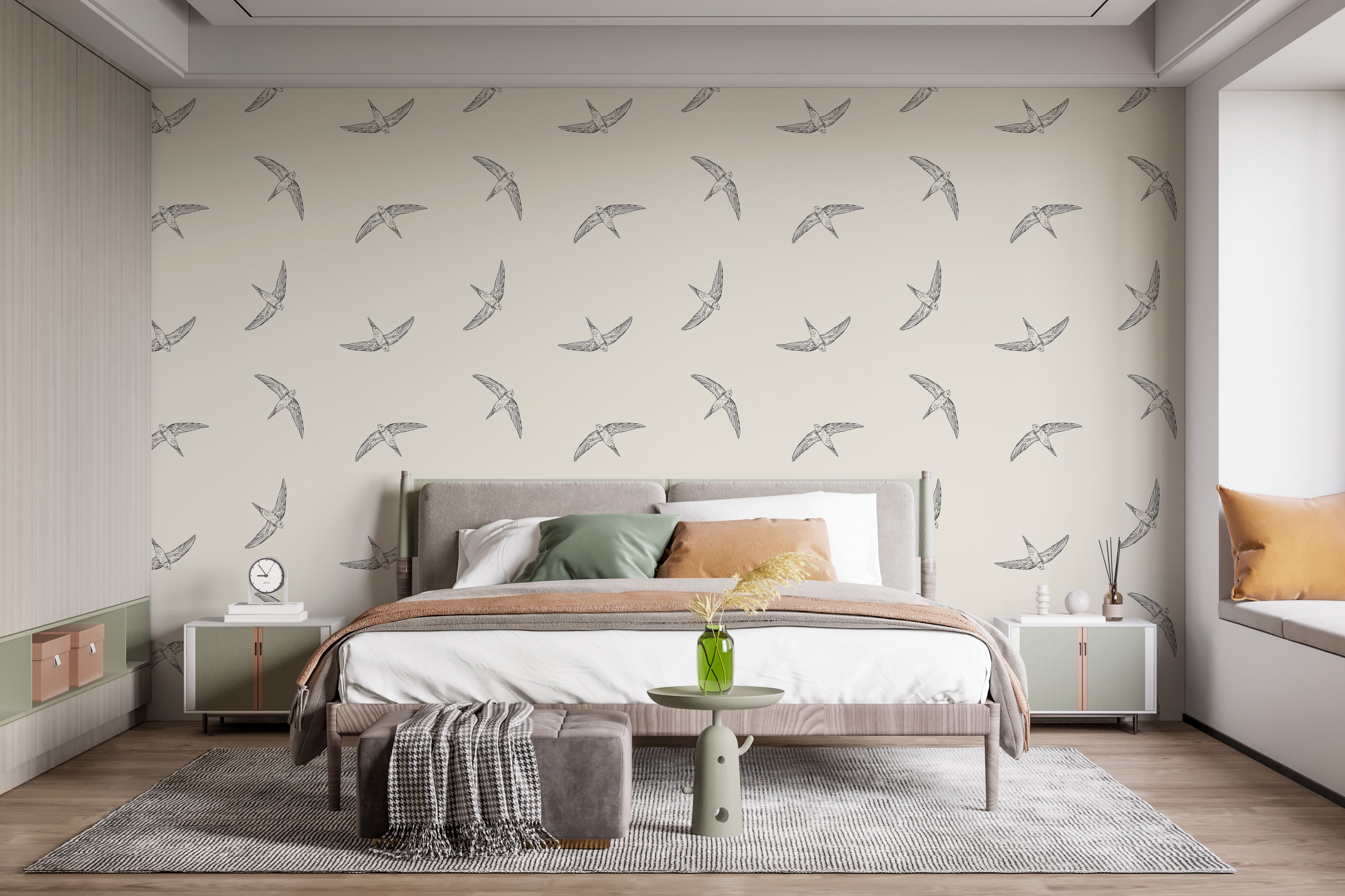 Avian-inspired wallpaper in elegant beige hues
