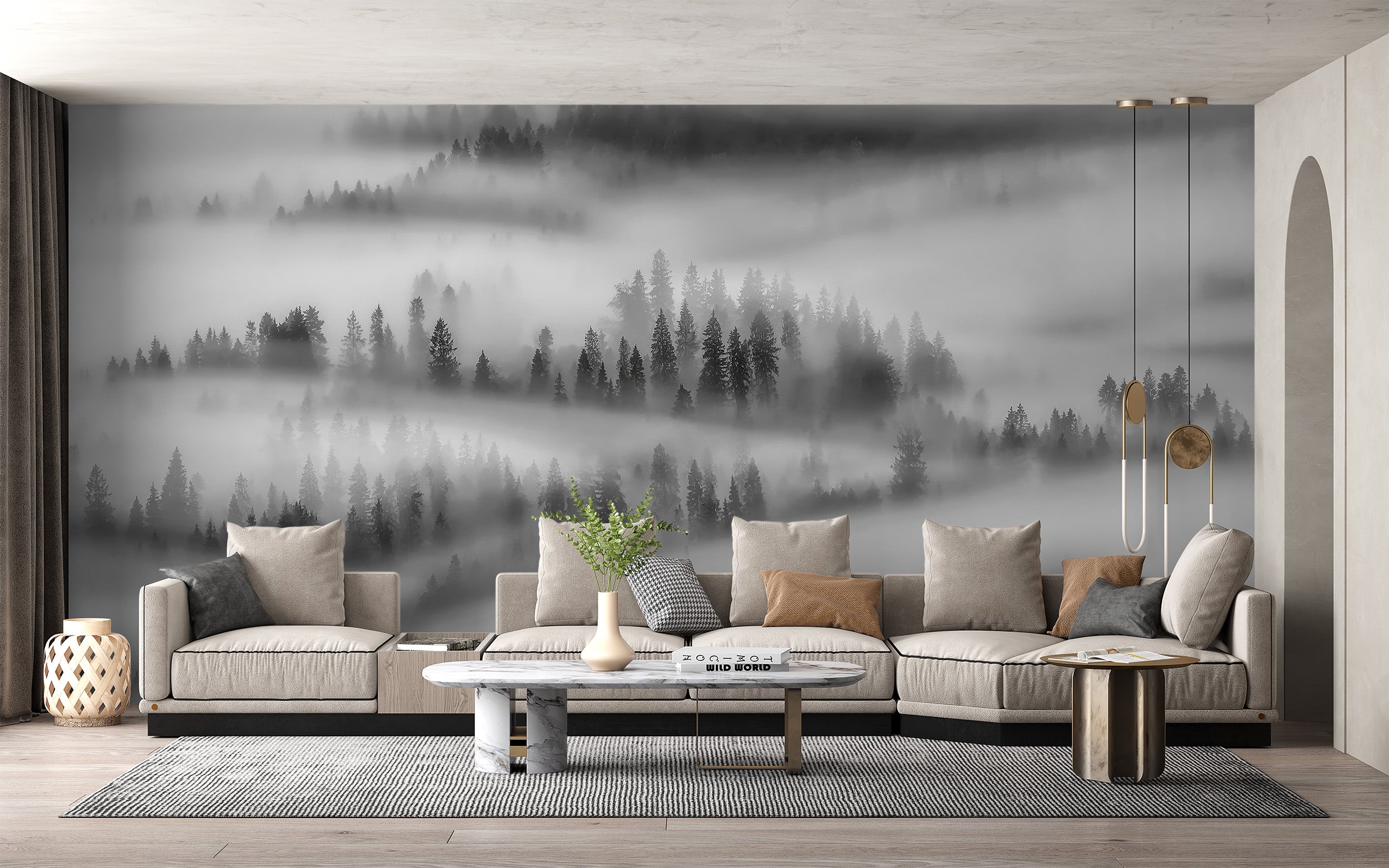 Temporary monochrome forest wallpaper for tranquil rooms