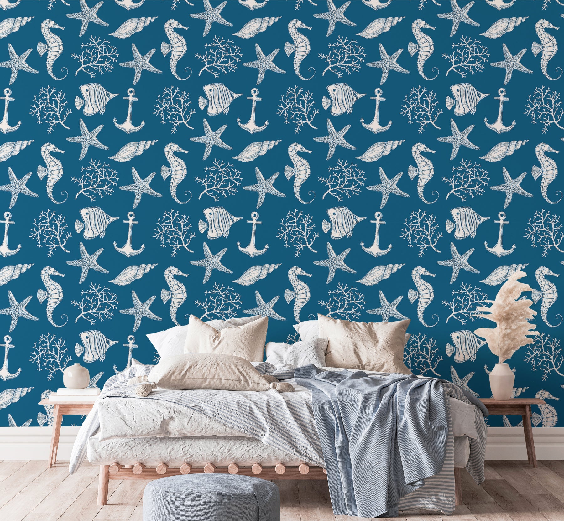 Charming wallpaper with underwater fish and sea elements