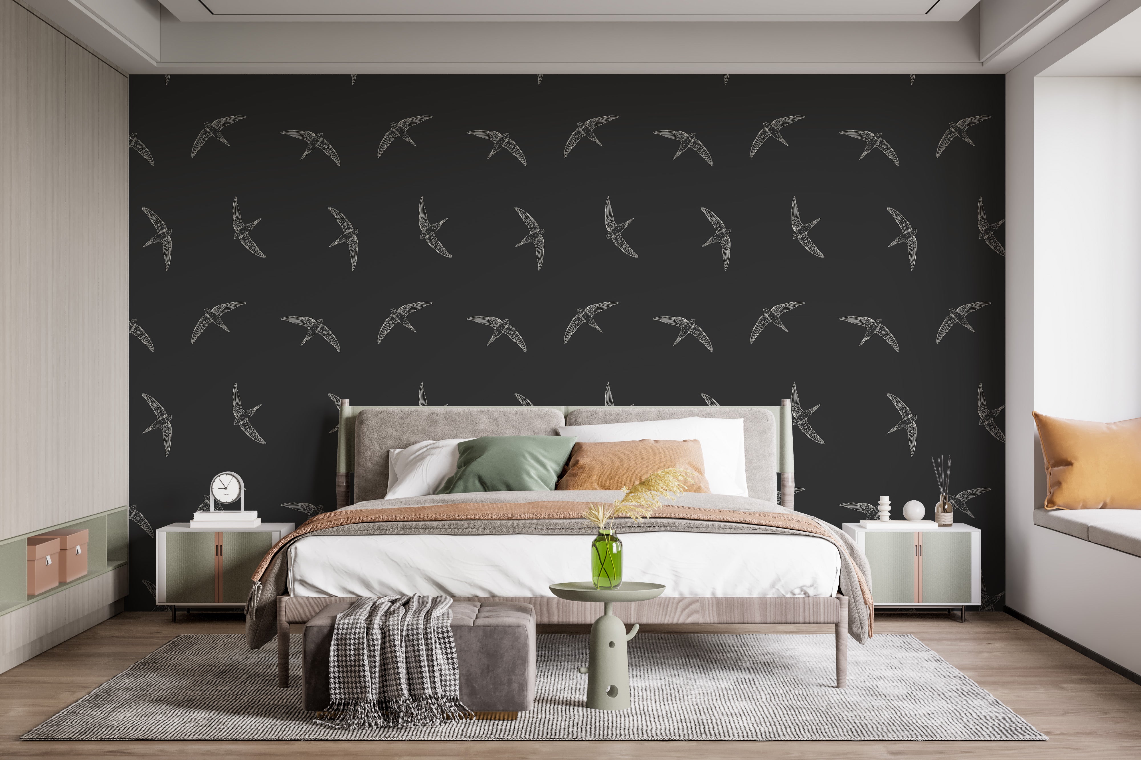 Swallow bird flight wallpaper mural art
