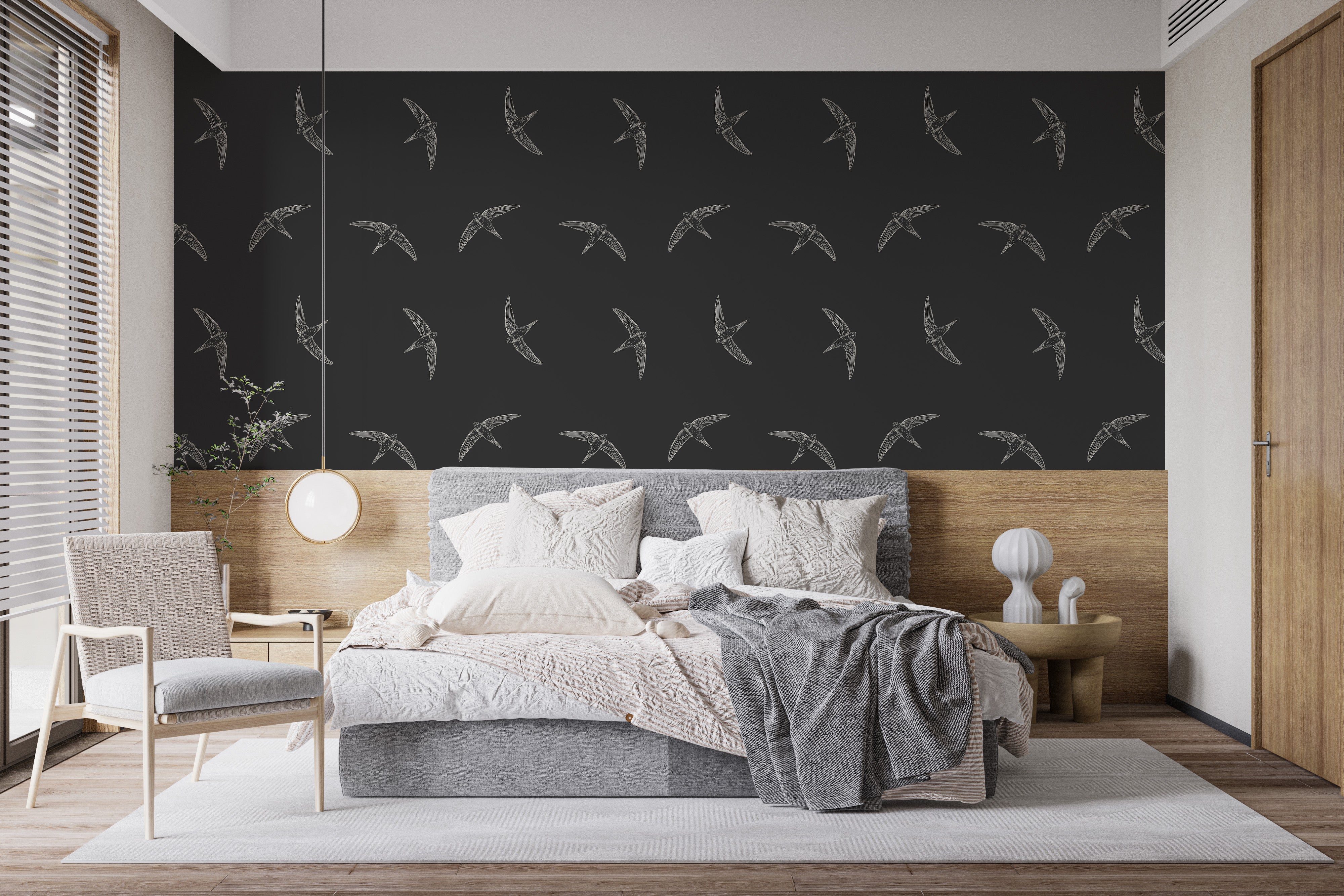 Modern swallow bird midnight wall mural
