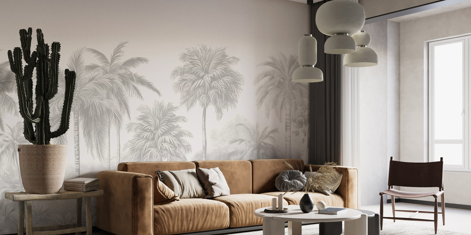 Beige palm trees wall mural for a beachy room vibe
