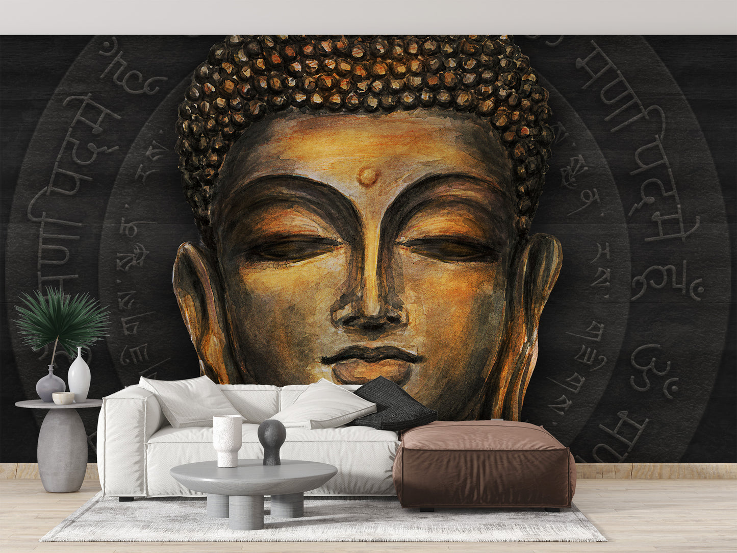 Artistic golden Buddha mural for modern rooms
