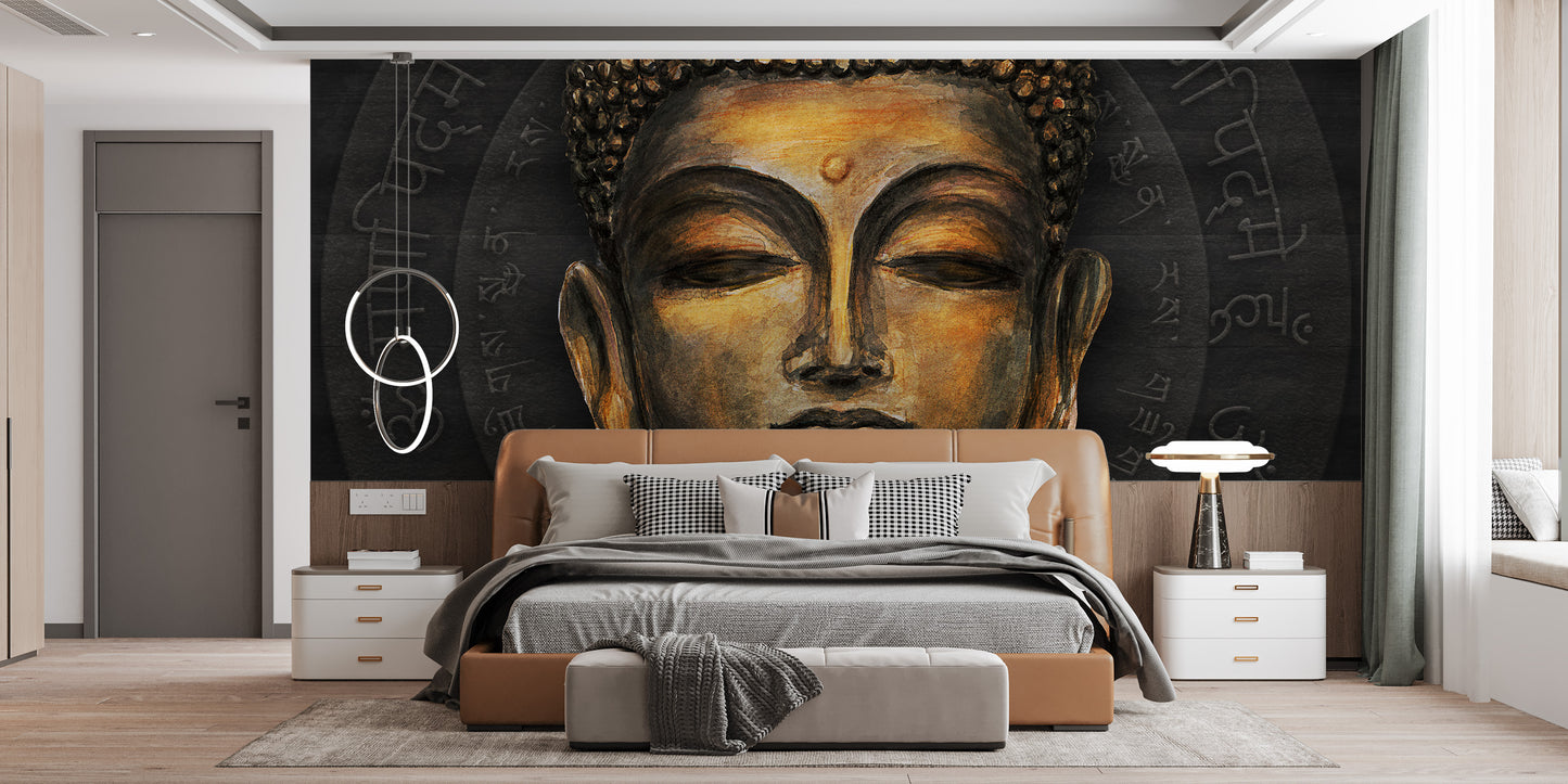 Spiritual golden Buddha mural for walls
