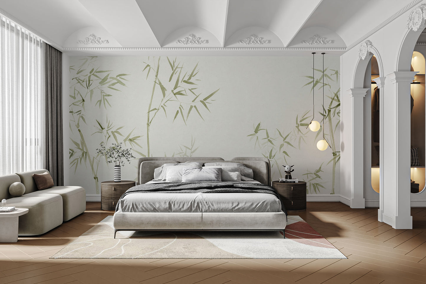 Beautiful watercolor bamboo tree mural for wall decor
