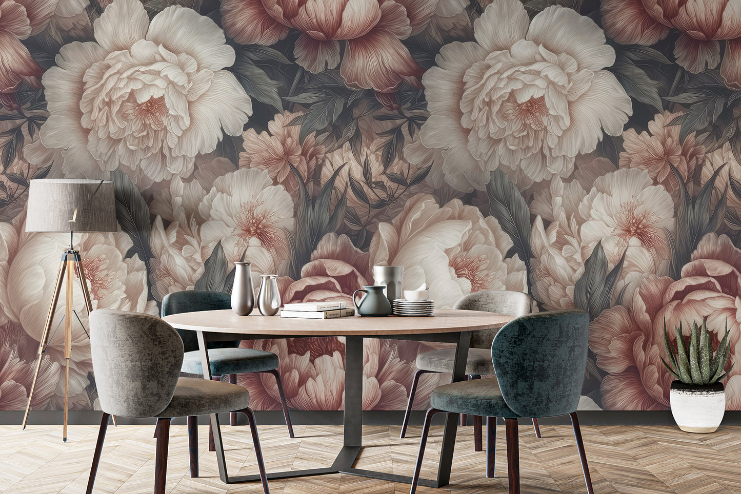 Soft blush peony wallpaper mural for a romantic room
