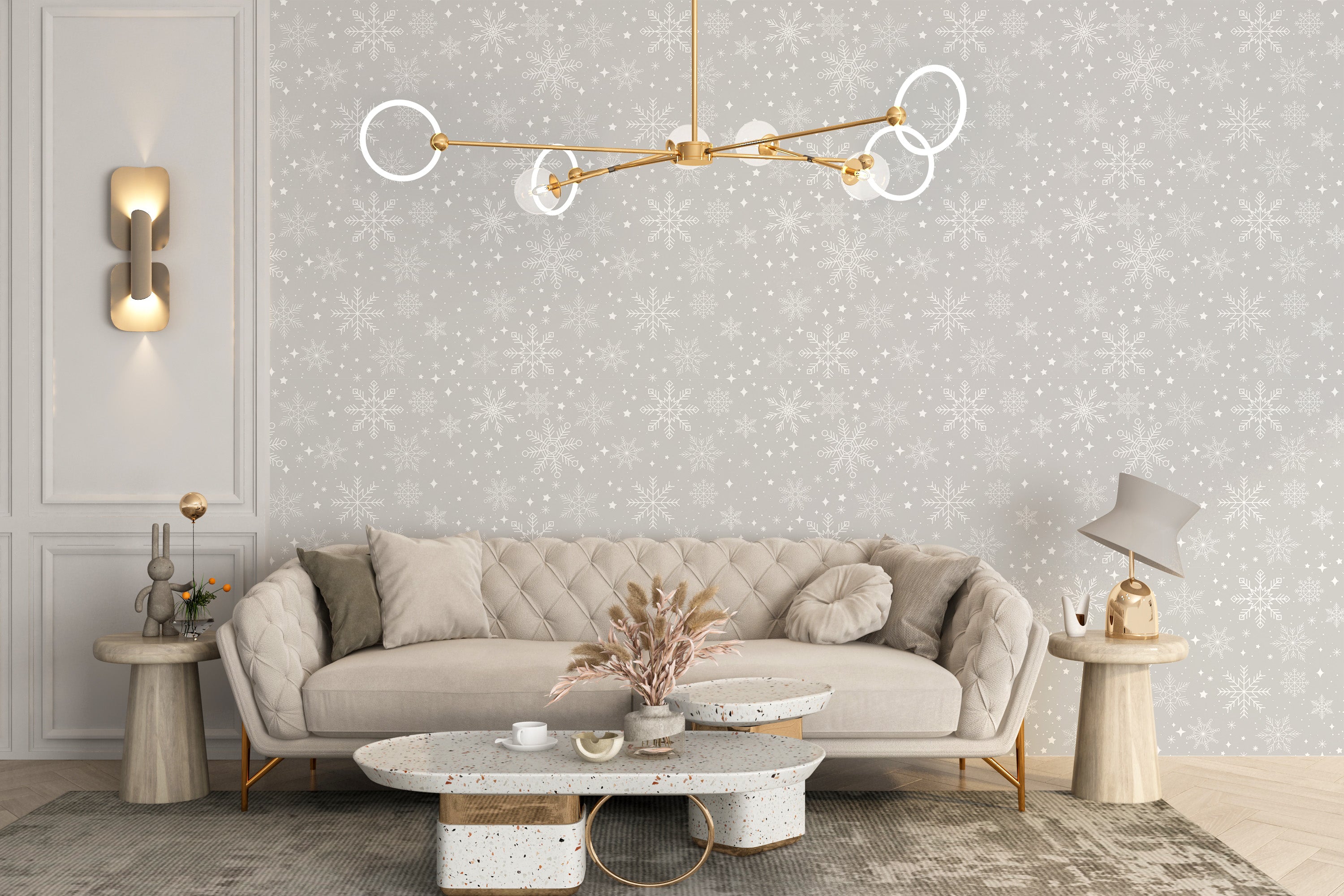 Elegant snowflake pattern mural wallpaper
