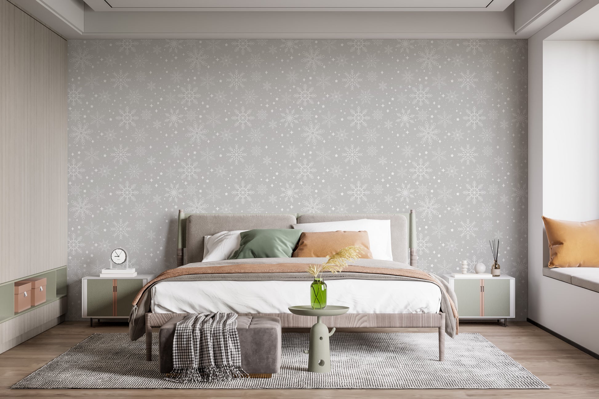 Cozy winter magic gray wallpaper mural
