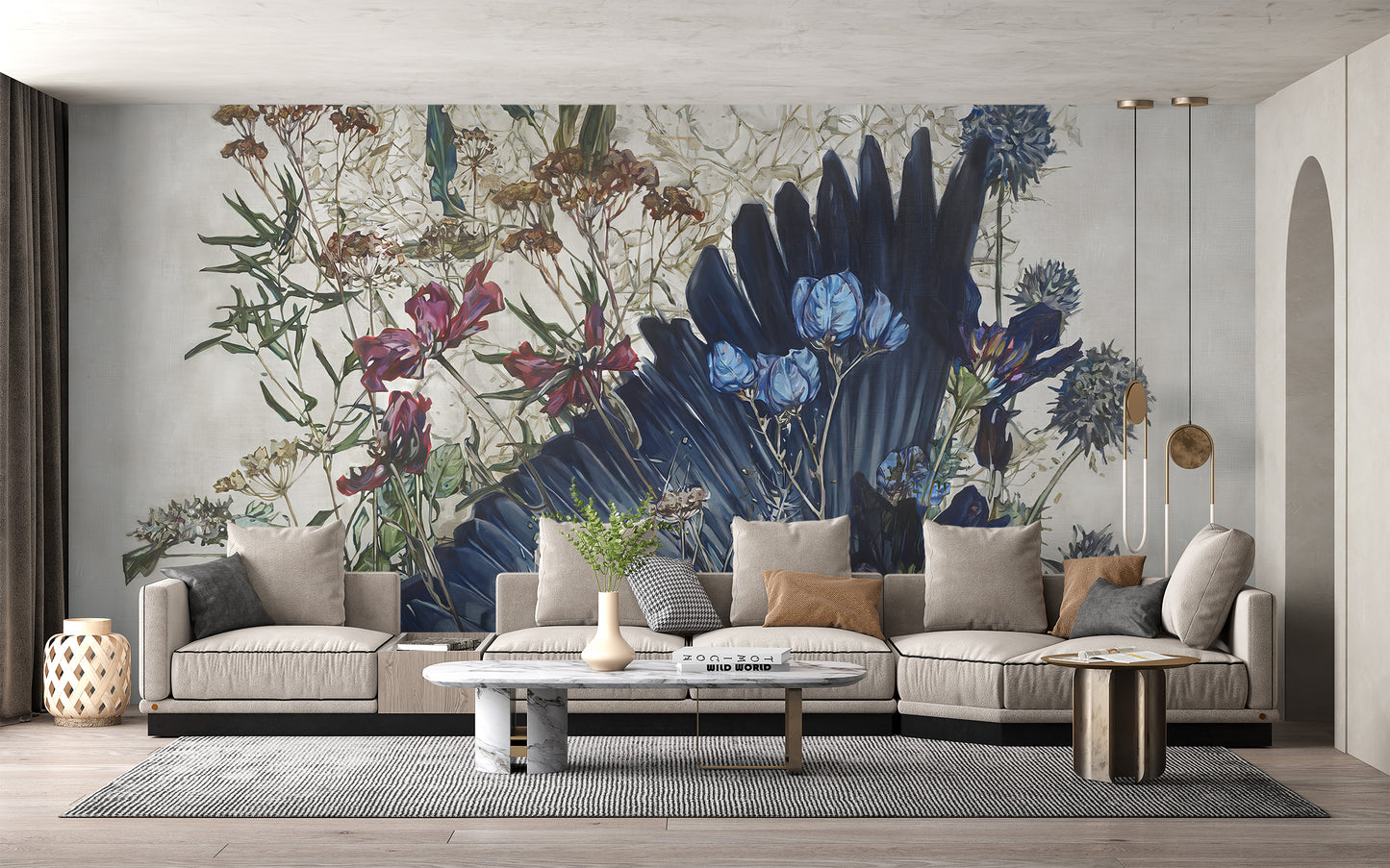 Room wallpaper featuring watercolor floral harmony design