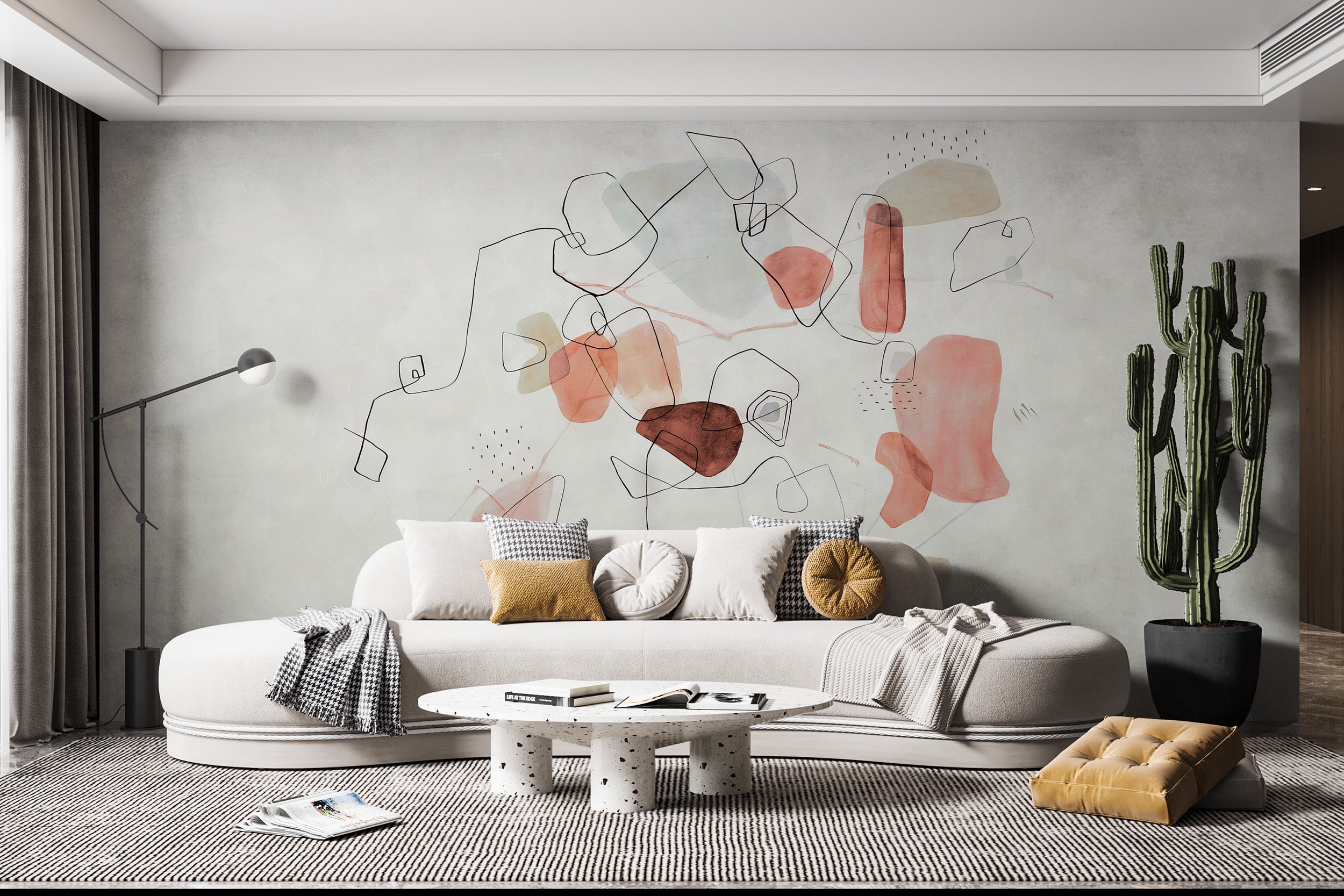 Room wallpaper featuring a dynamic pink abstract design