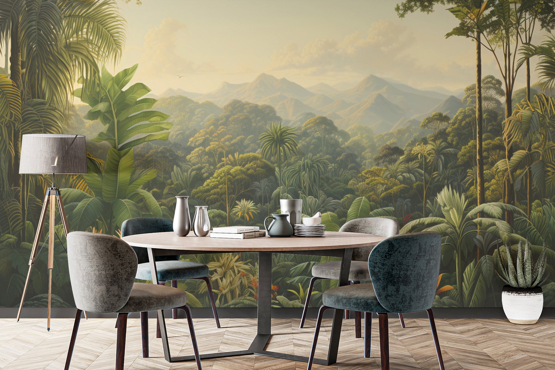 Exotic green rainforest wallpaper mural for refreshing rooms
