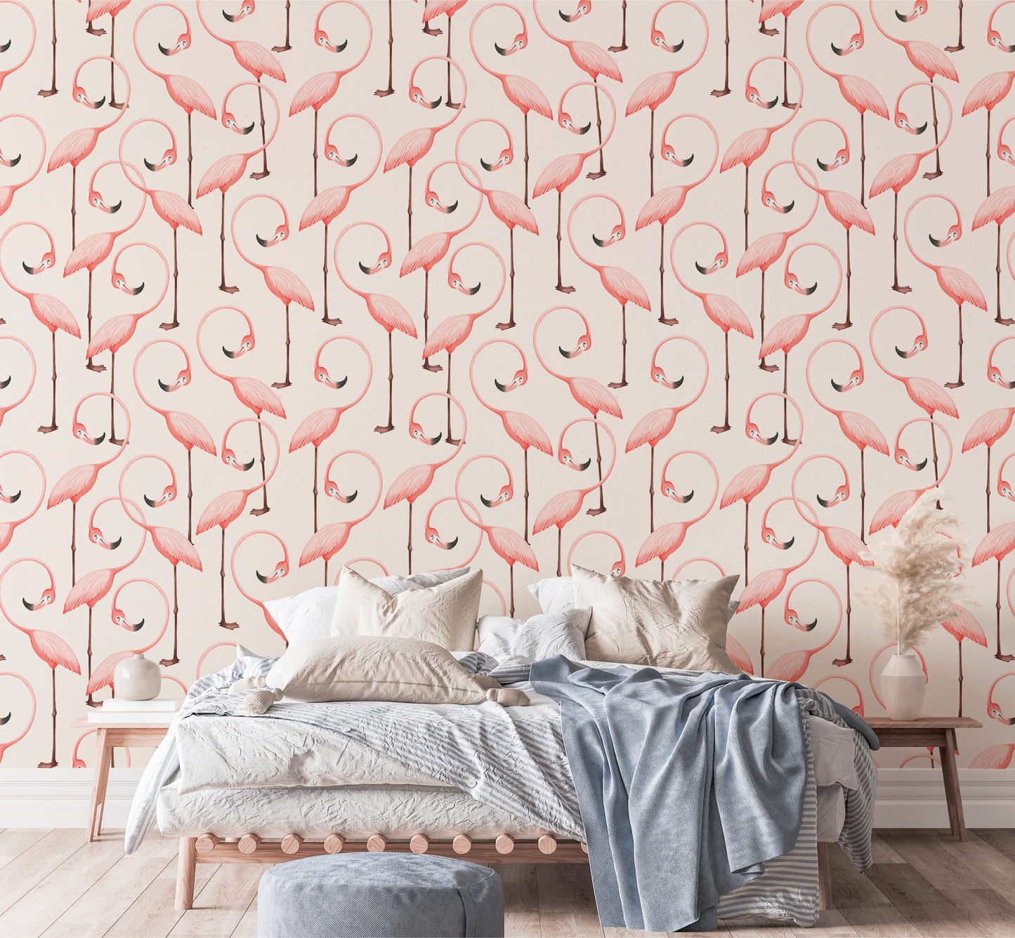 Graceful flamingos in a seamless self-adhesive wallpaper