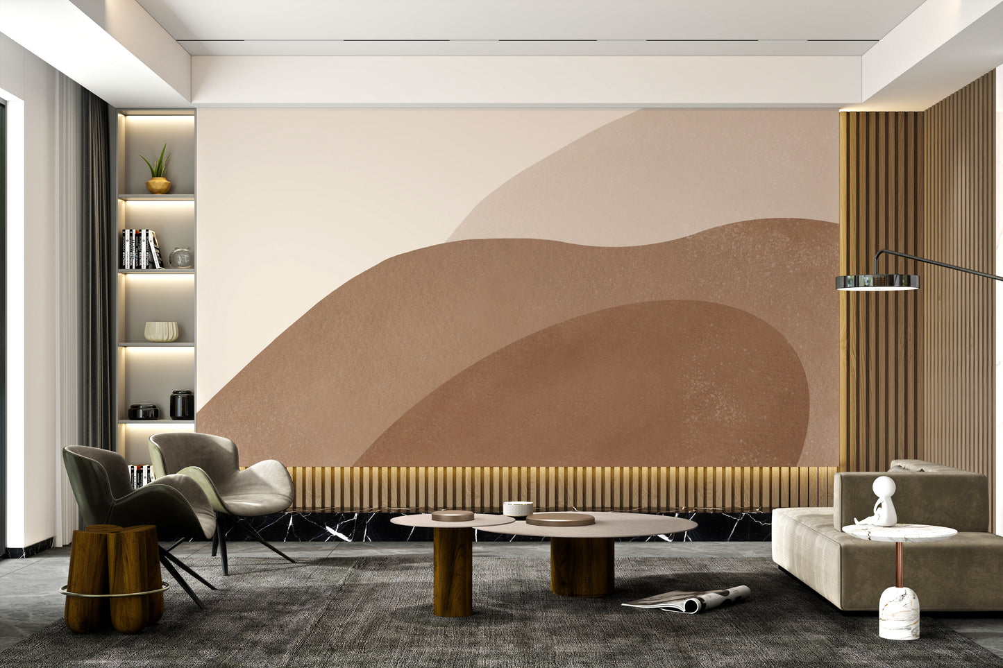 Elegant mid-century aesthetic wallpaper in brown tones