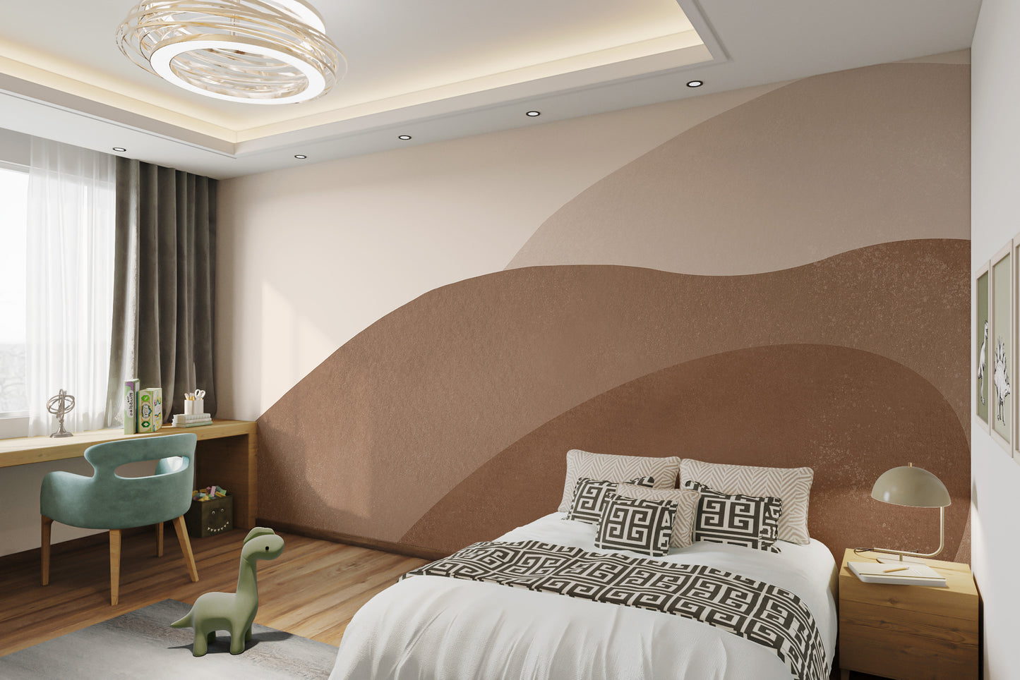 Soft terracotta watercolor wallpaper with brown shapes