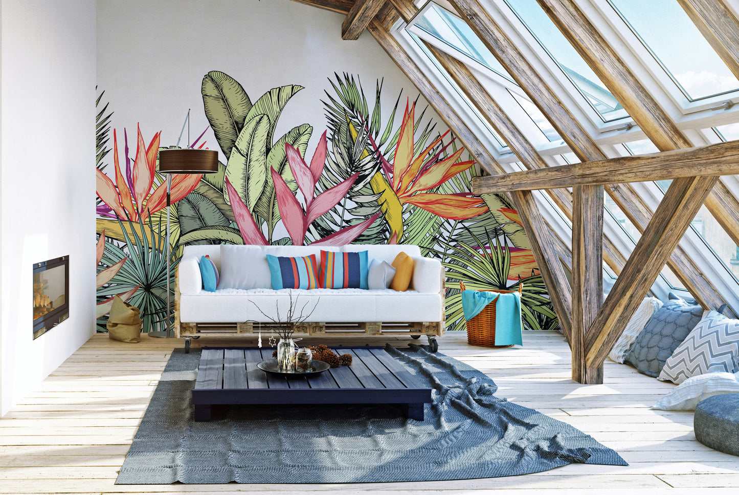 Vibrant tropical foliage mural wallpaper
