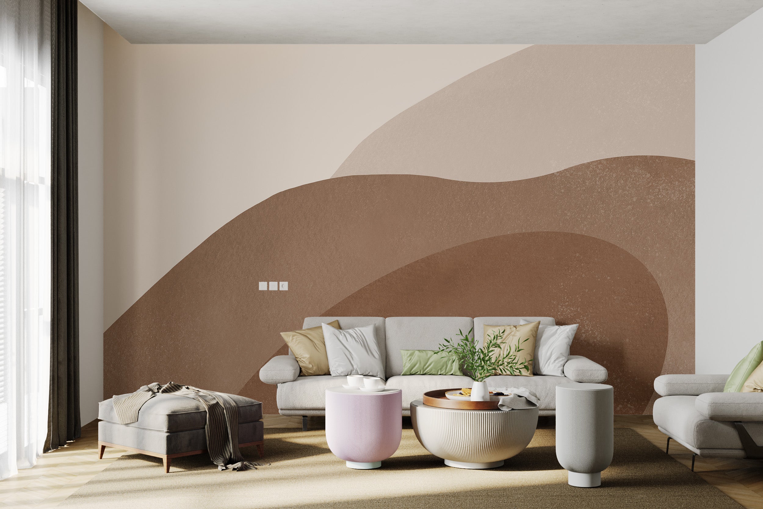 Terracotta textured wallpaper with abstract shapes