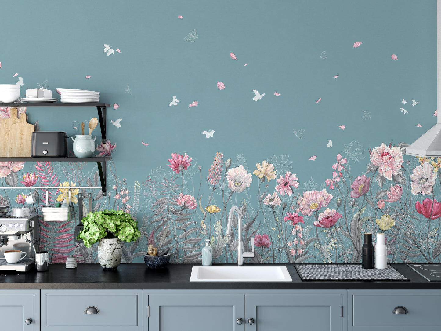 Flower and Butterfly Wall Covering