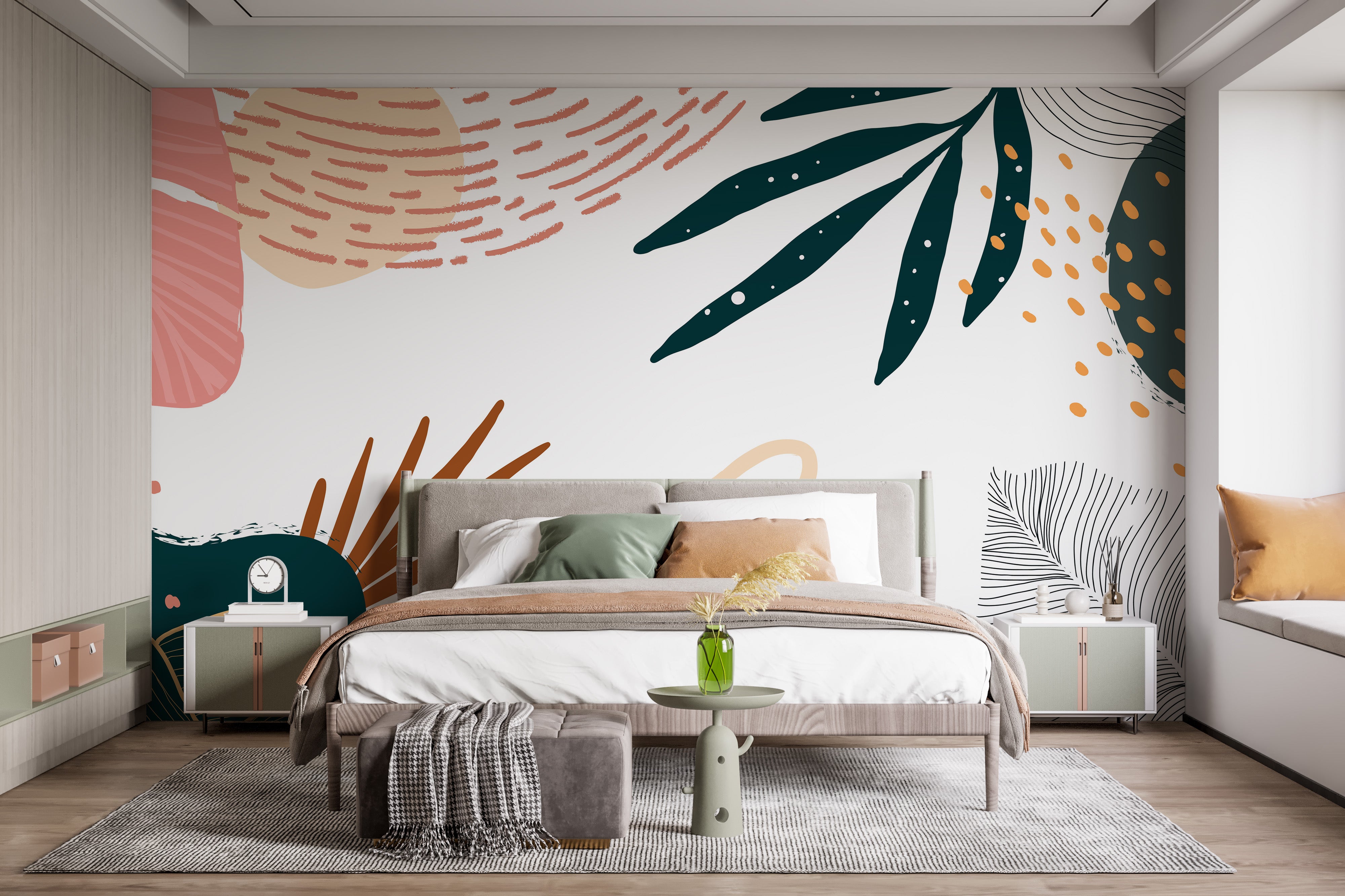 Neutral wallpaper featuring botanical elements
