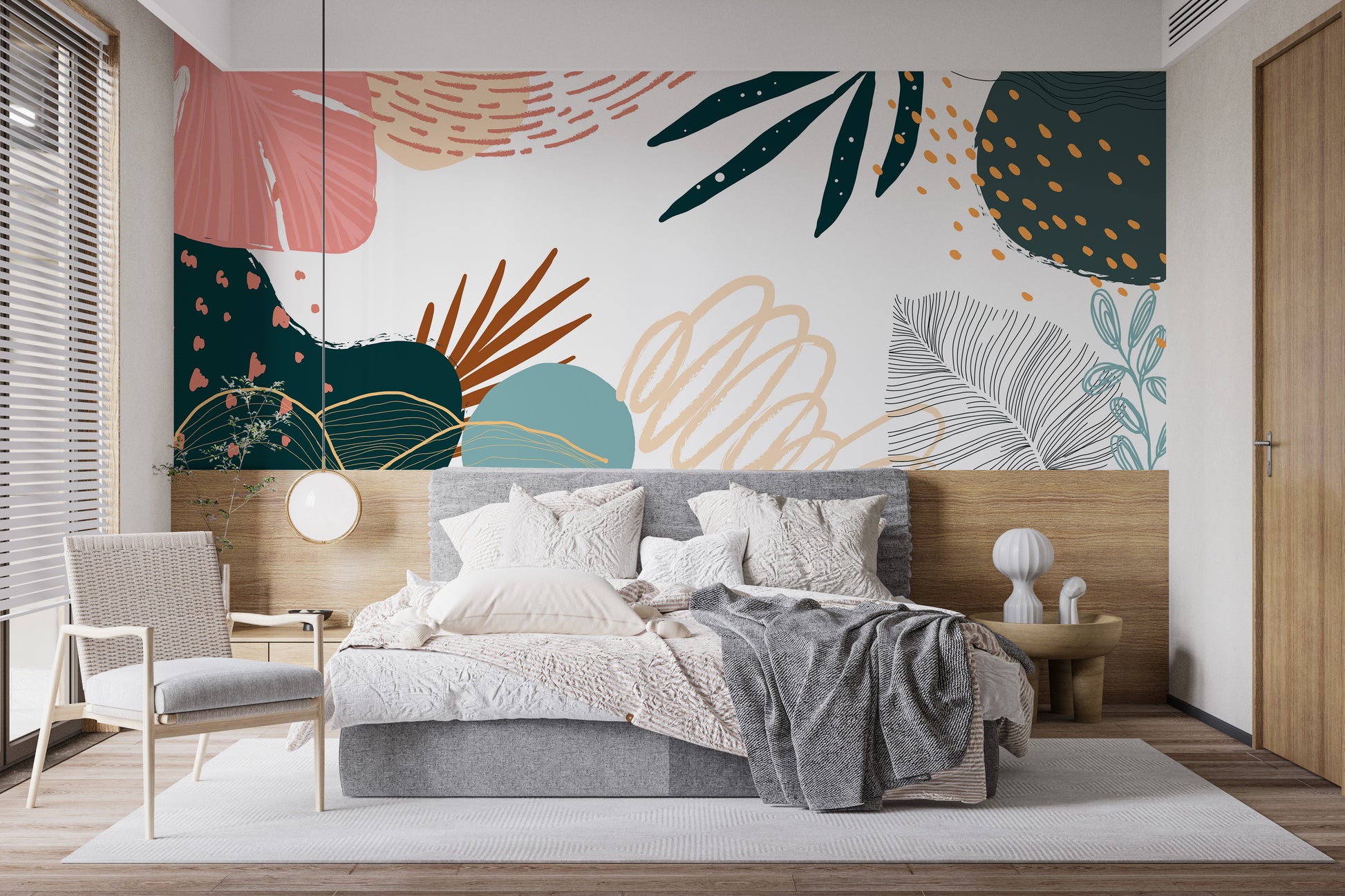 Elegant botanical mural in muted tones
