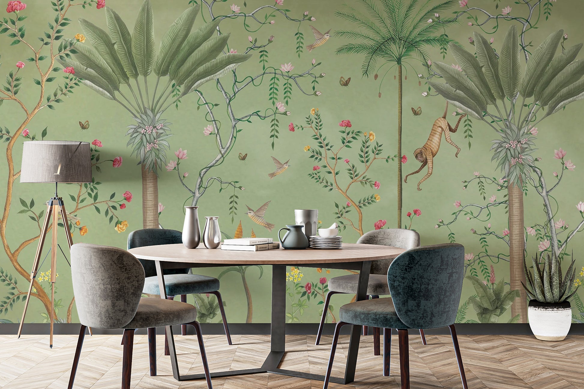 Beautiful green chinoiserie wallpaper for tranquil rooms
