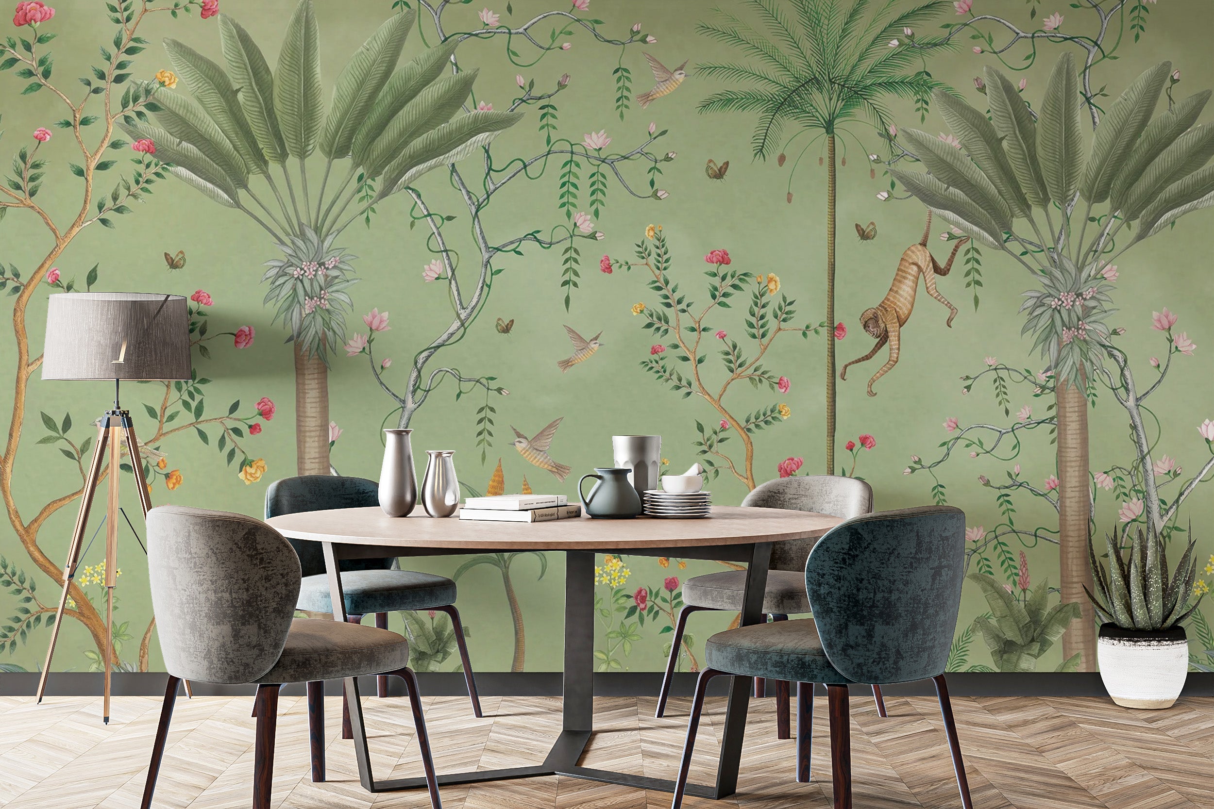 Beautiful green chinoiserie wallpaper for tranquil rooms
