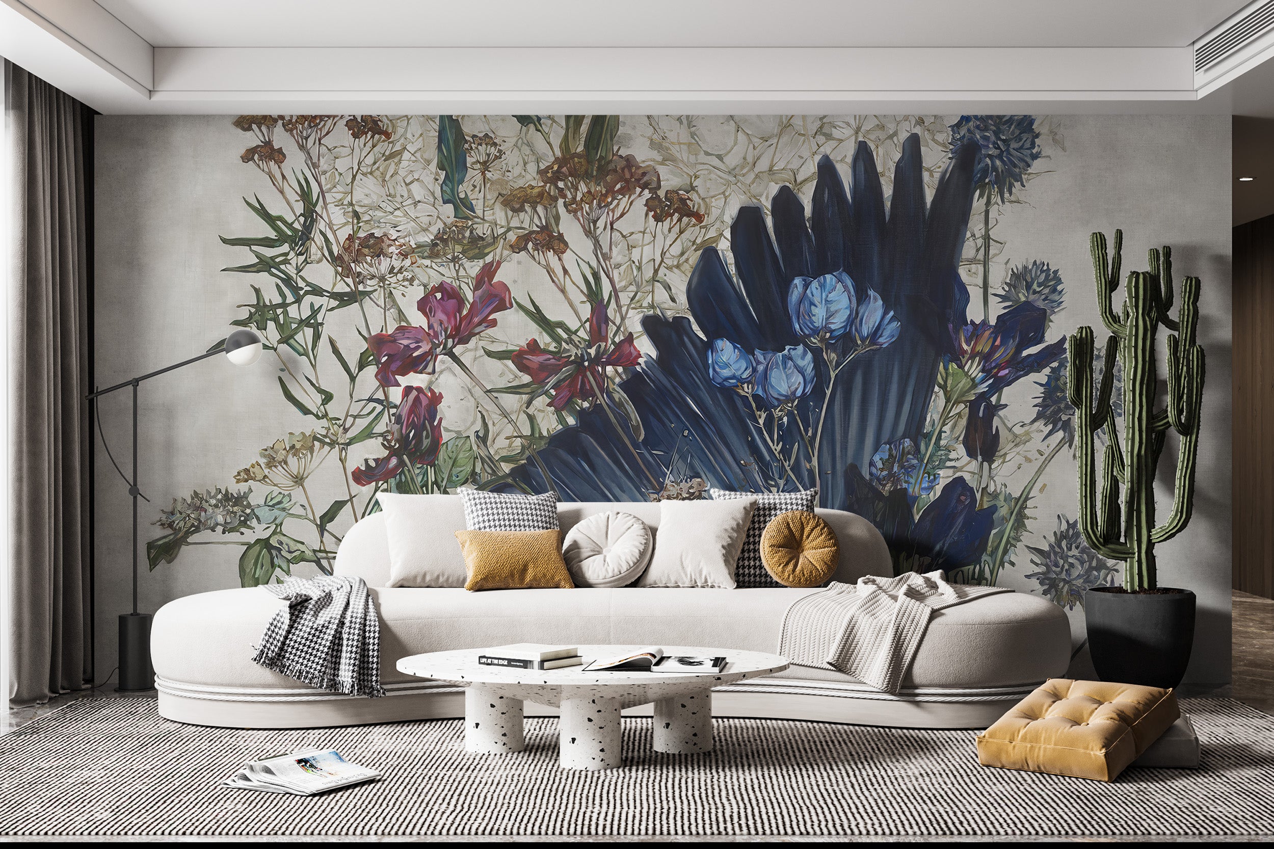 Elegant watercolor floral harmony mural for calming rooms