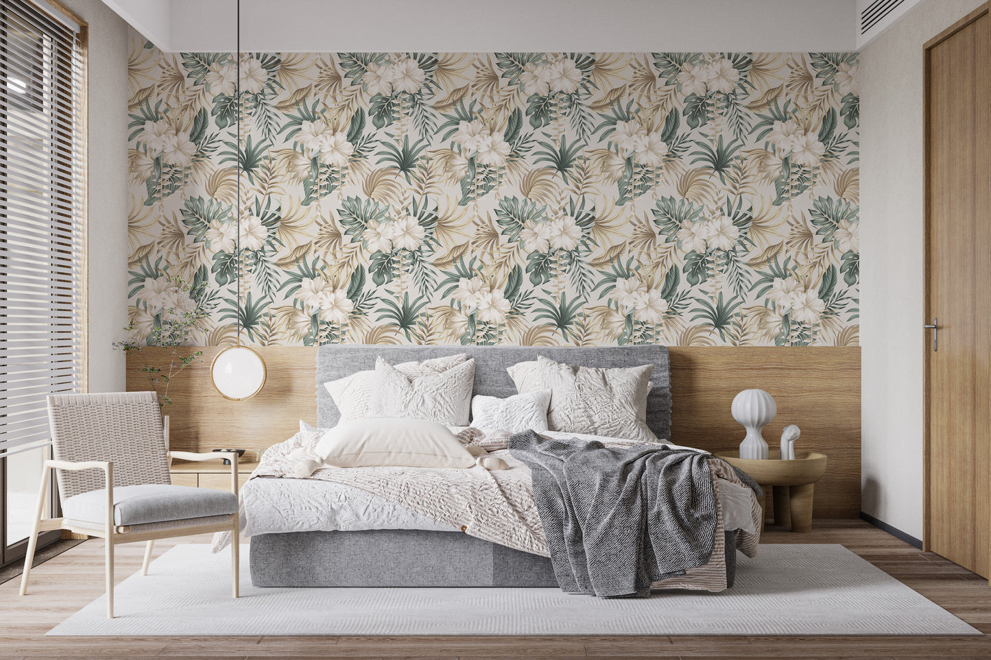 Bold palm leaves and foliage wallpaper look
