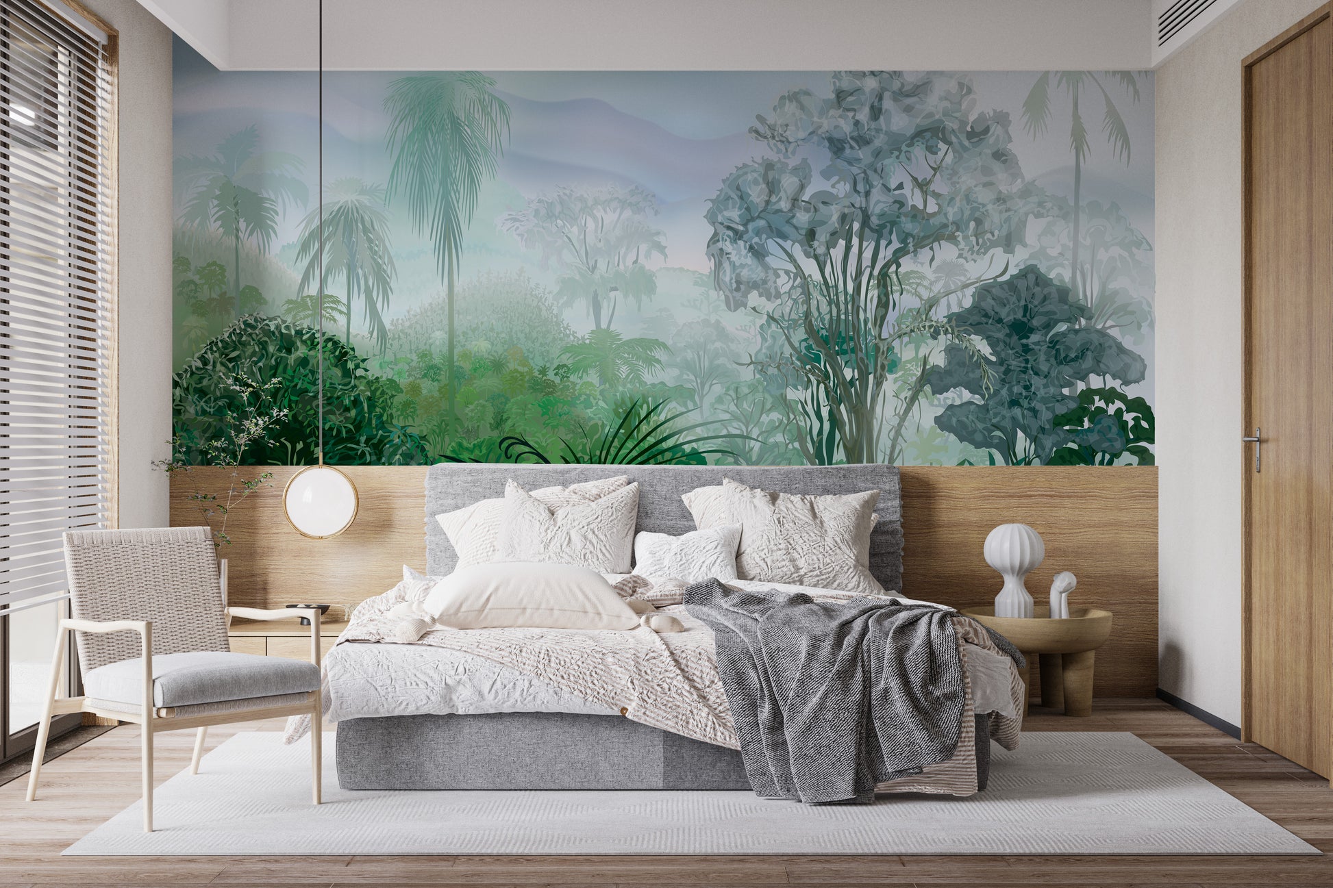 Dense jungle mural with tropical atmosphere
