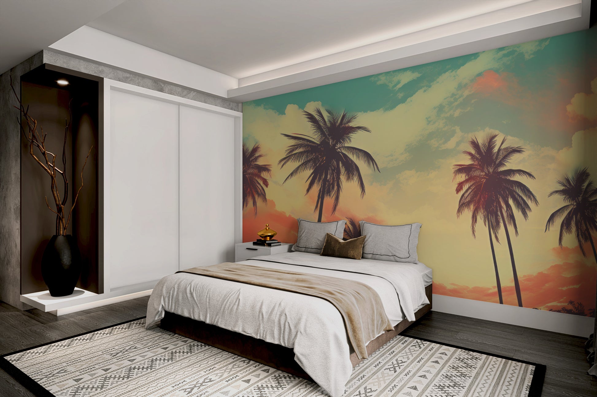 Retro palm tree sunset wall decor
