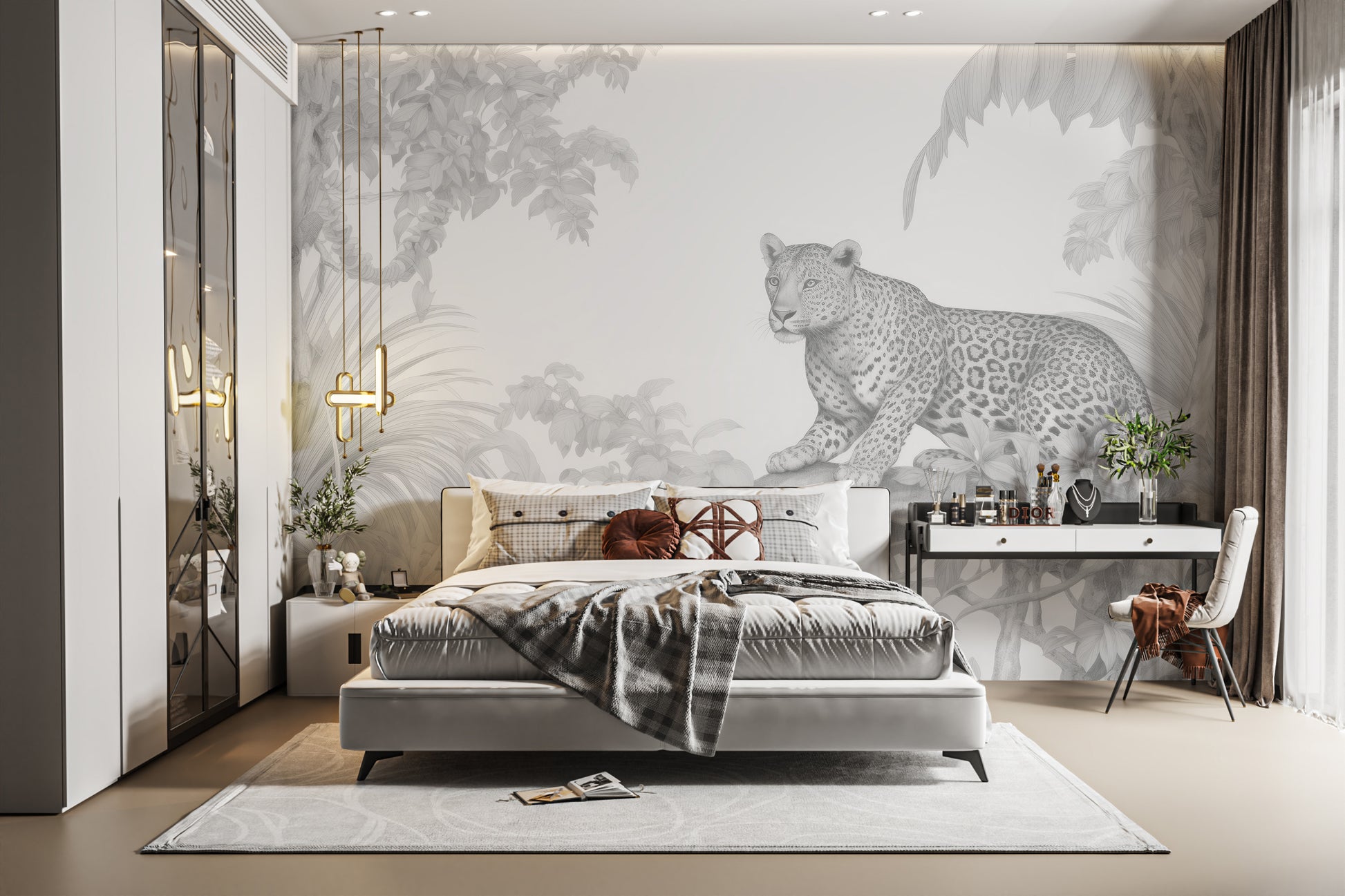 Elegant resting leopard forest wallpaper for peaceful decor
