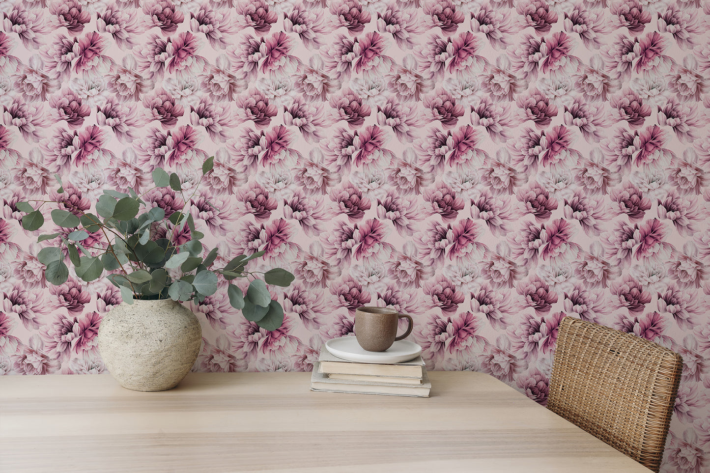 Pink Peony Flowers Summer Background Peel and Stick Wallpaper