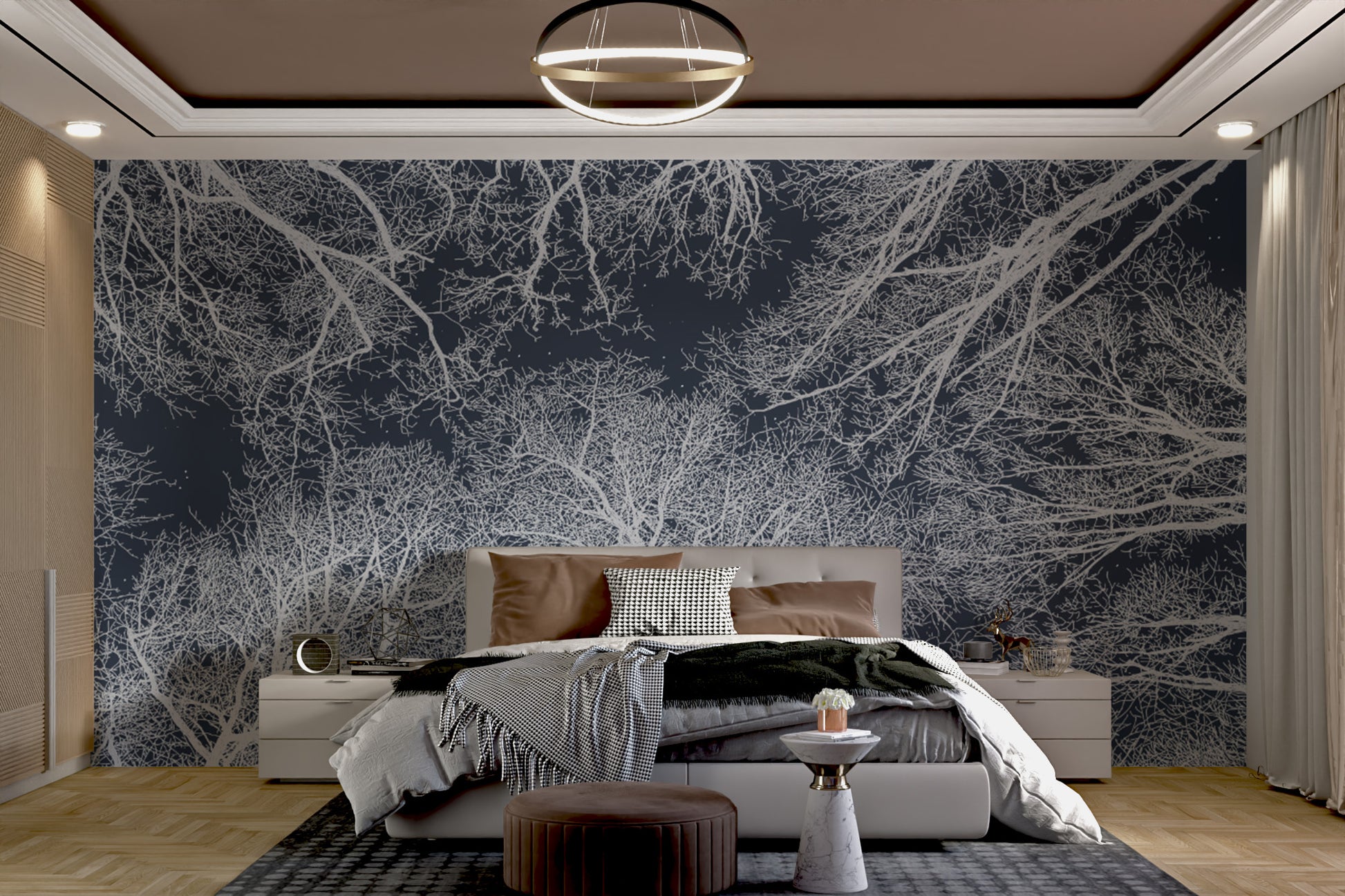 Stylish wall mural showcasing an intricate tree silhouette