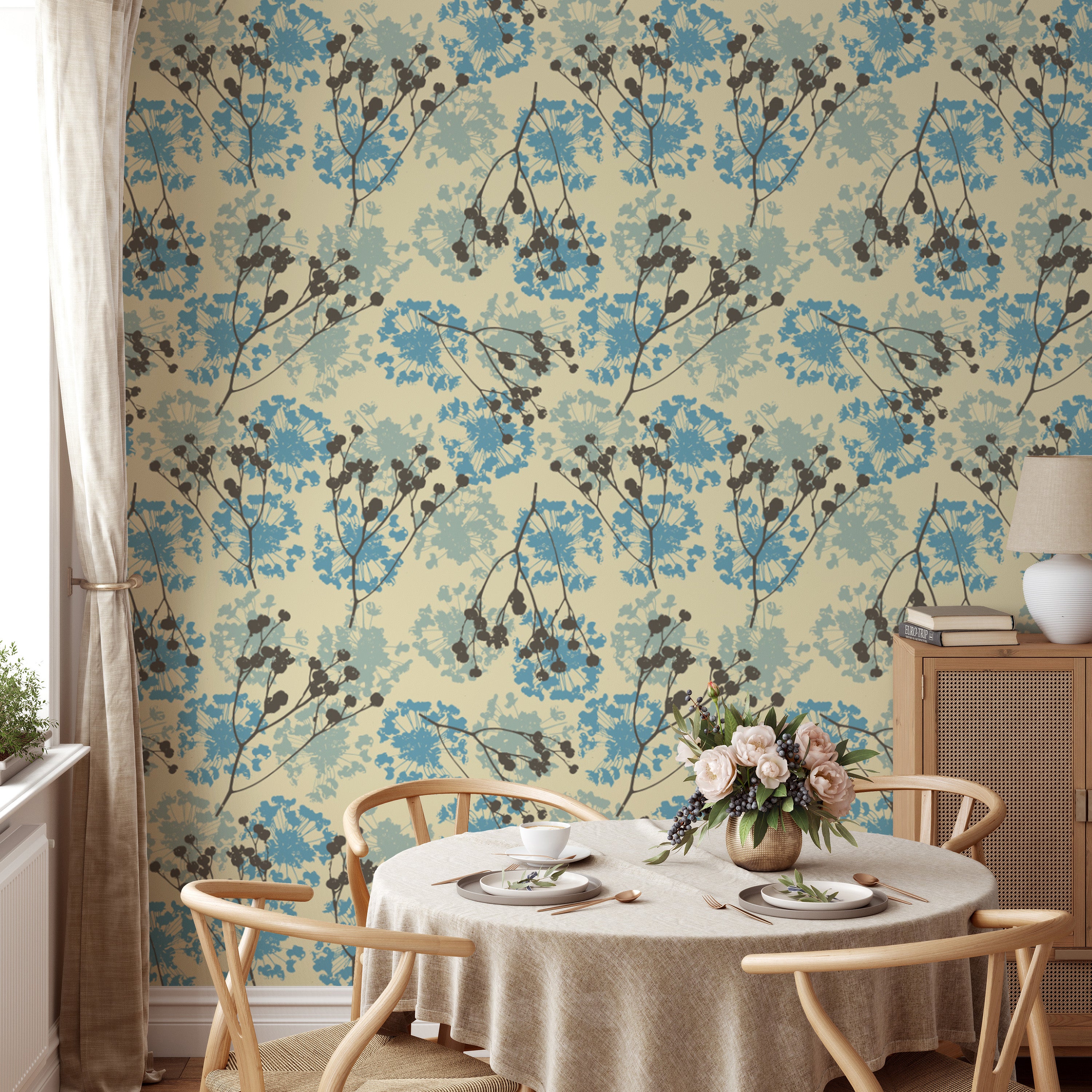 Subtle floral pattern mural for serene and stylish walls
