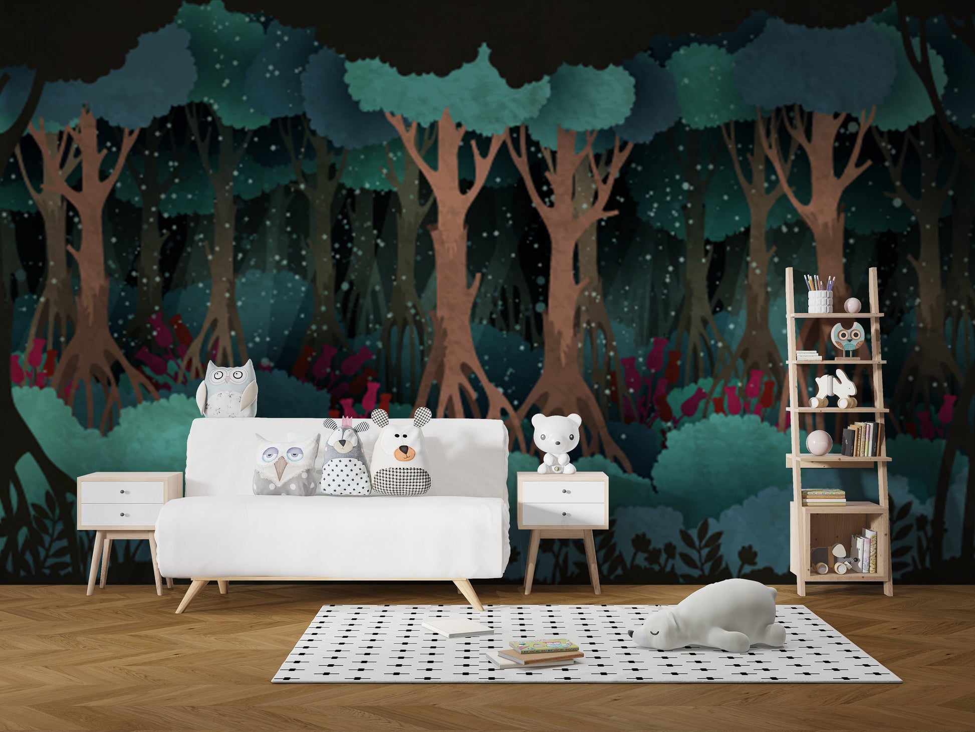 Dreamy wallpaper mural of forest escape
