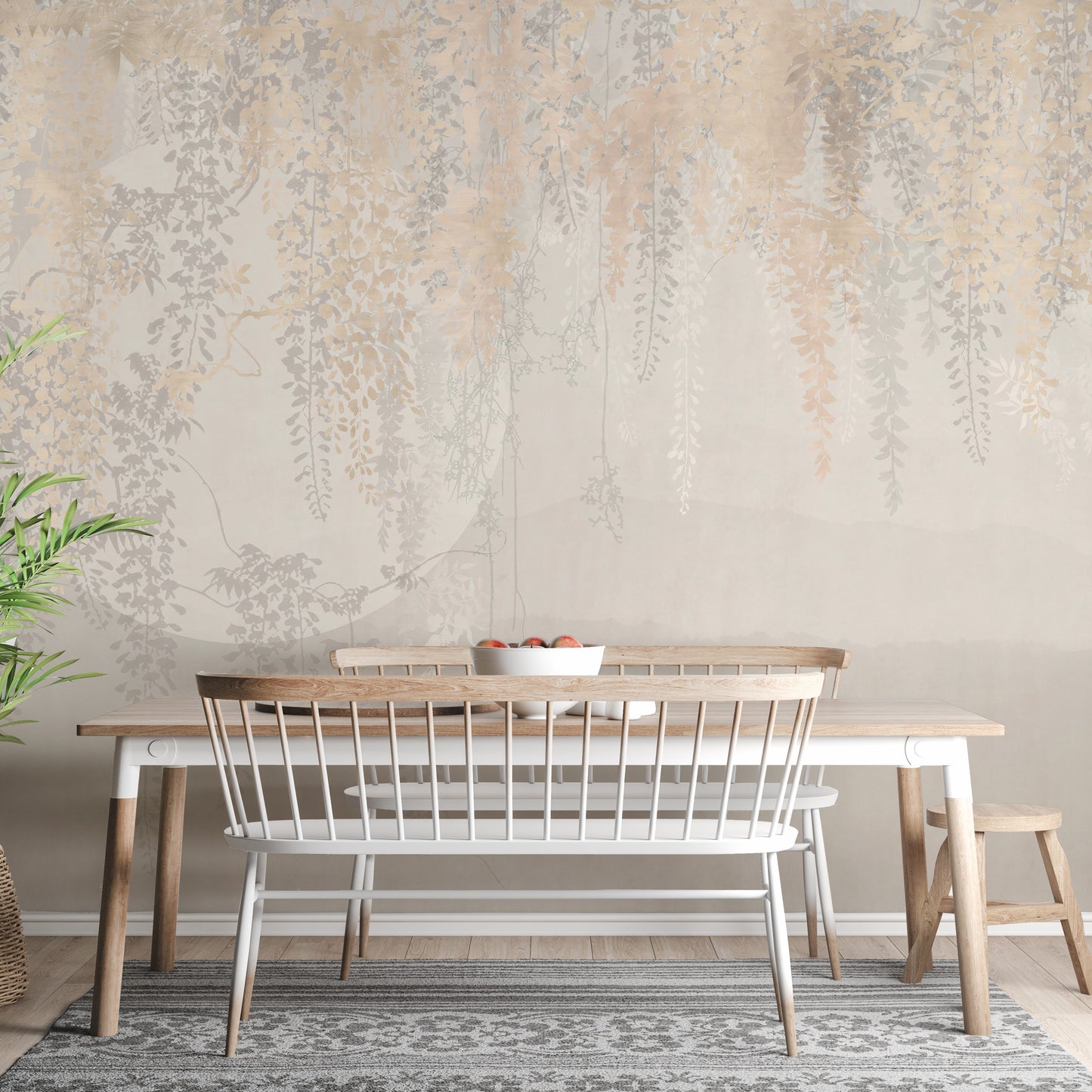 Golden and Grey Hanging Leaves Wallpaper Murals