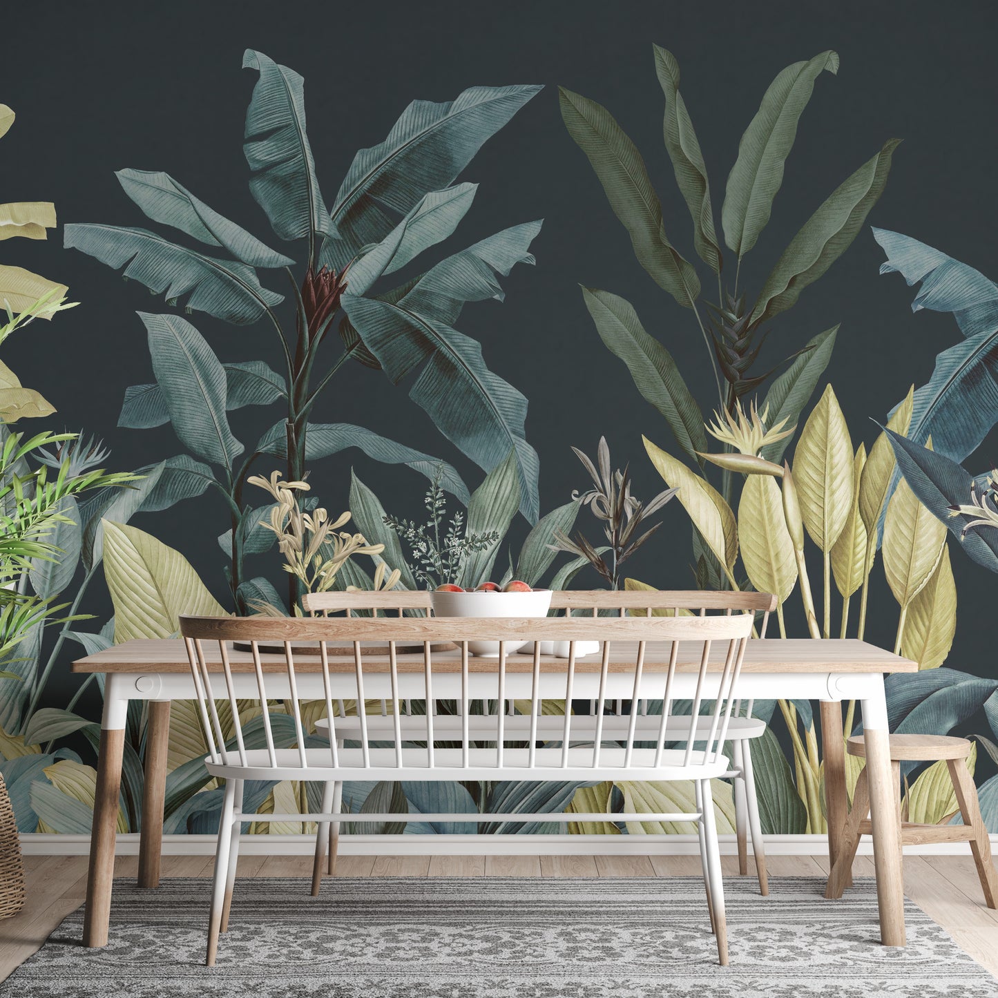 Tropical dark jungle wallcovering mural design
