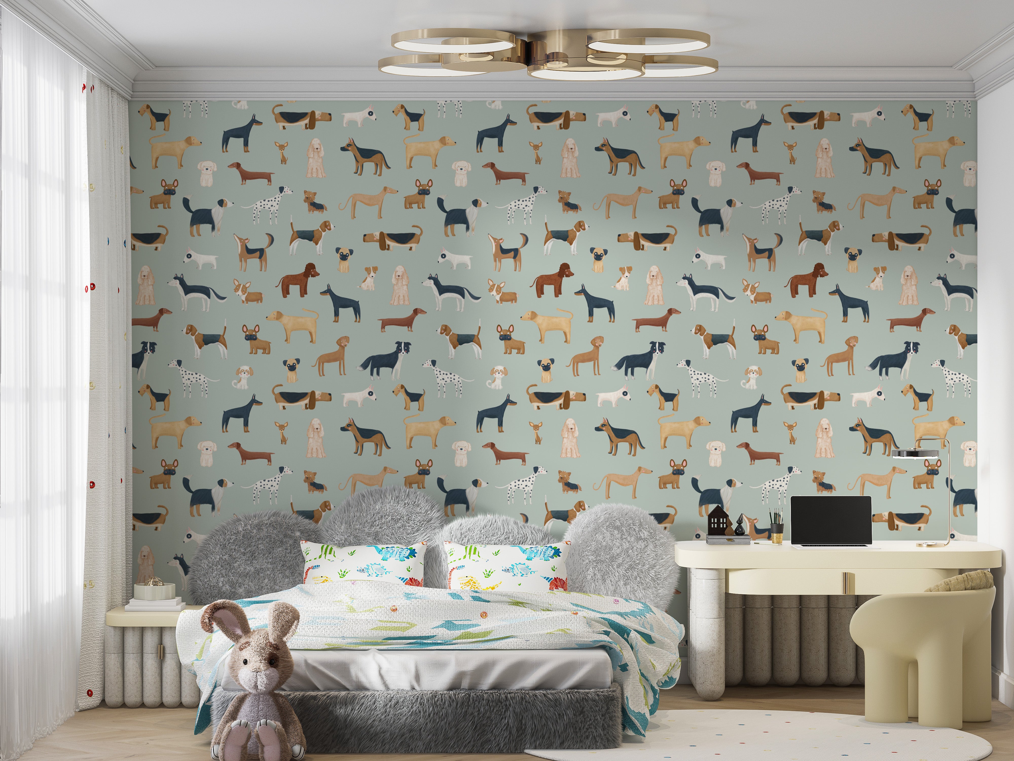 Dog lovers' wallpaper featuring a mint green breed pattern
