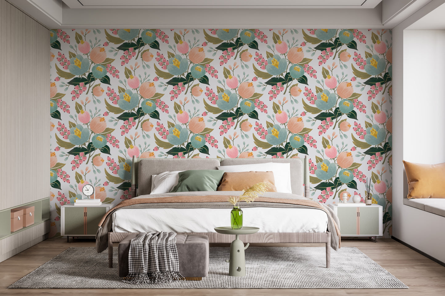 Decorative repeated flower mural style
