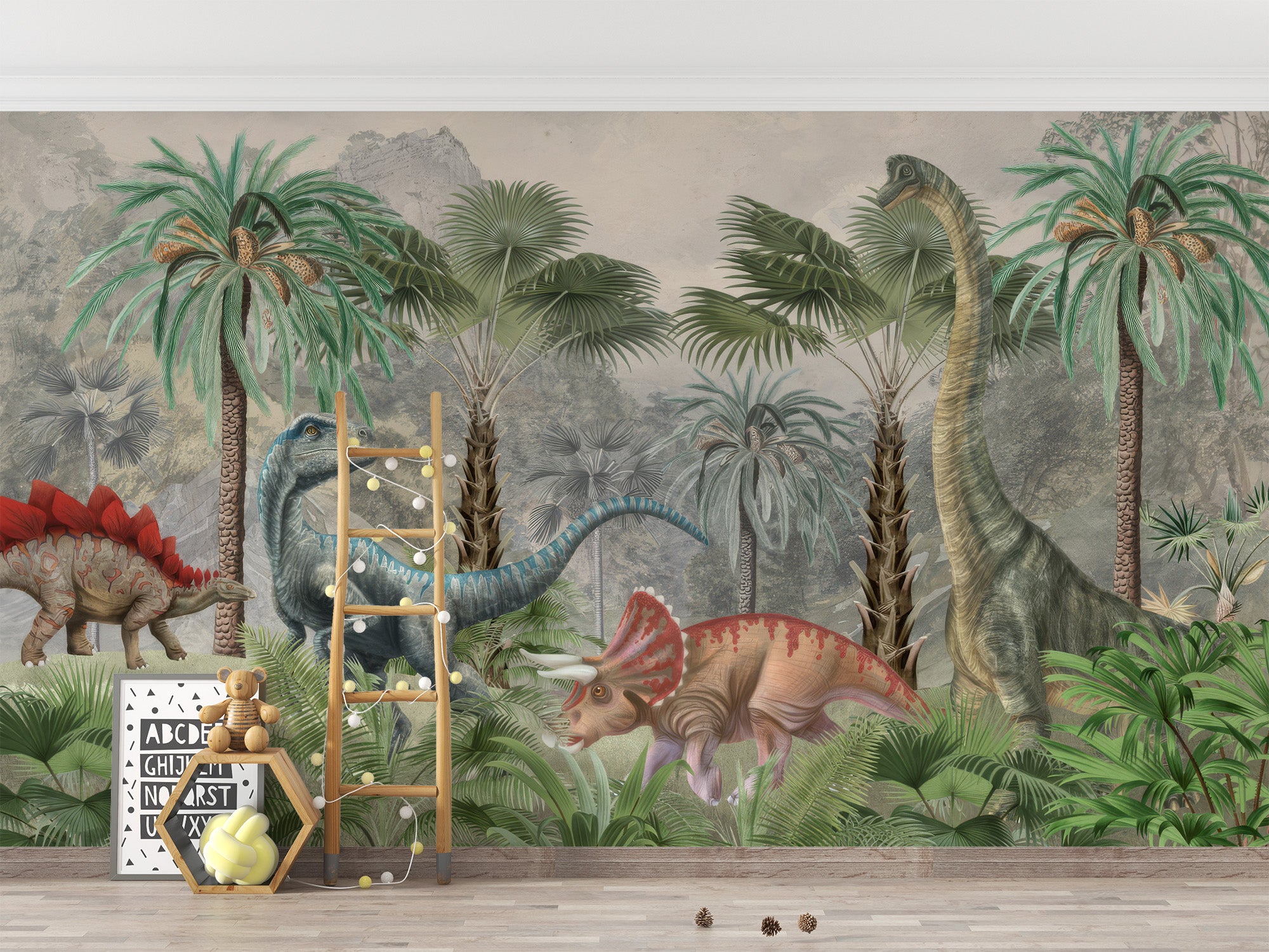 Temporary dinosaur fantasy wallpaper for adventurous rooms