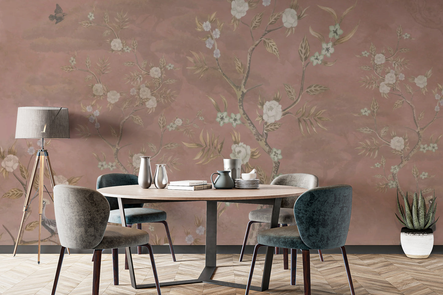 Stylish brown chinoiserie mural for a warm ambiance
