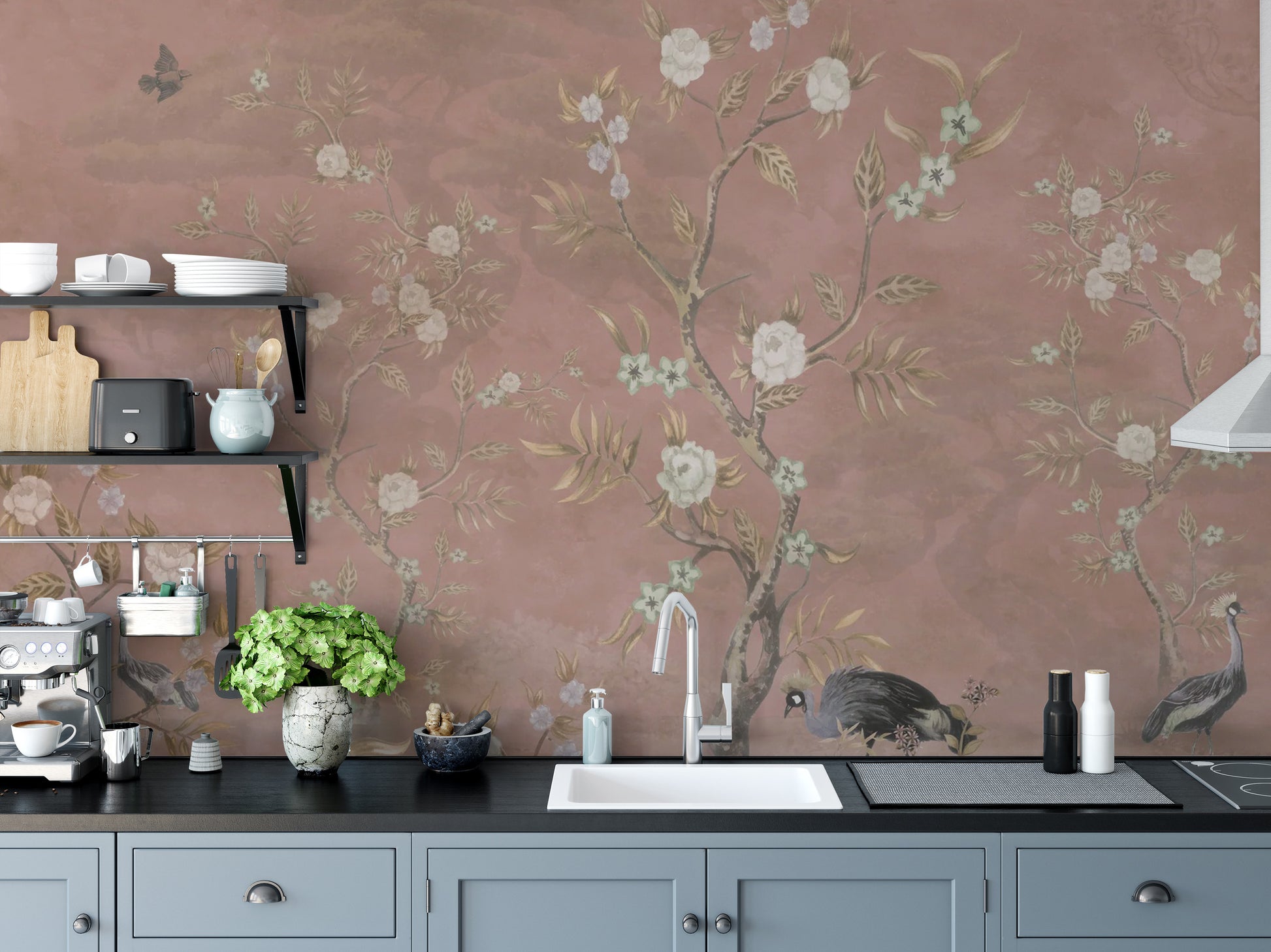 Brown chinoiserie mural for refined and elegant walls
