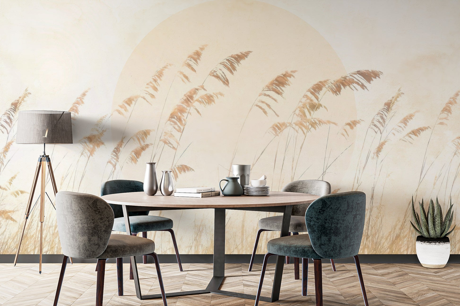 Subtle dune grass mural for a peaceful room design
