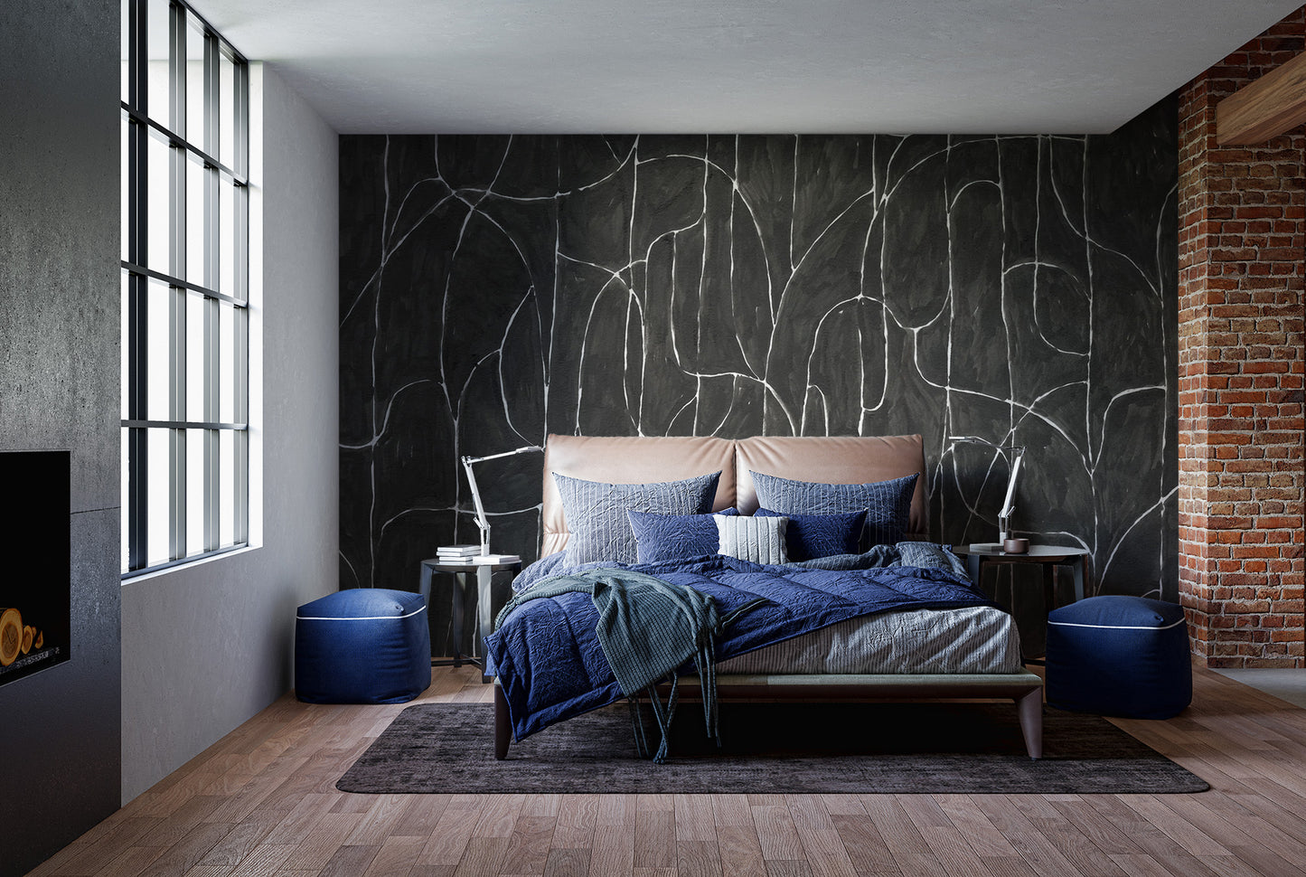 Peaceful black boulder beach mural for tranquil vibes
