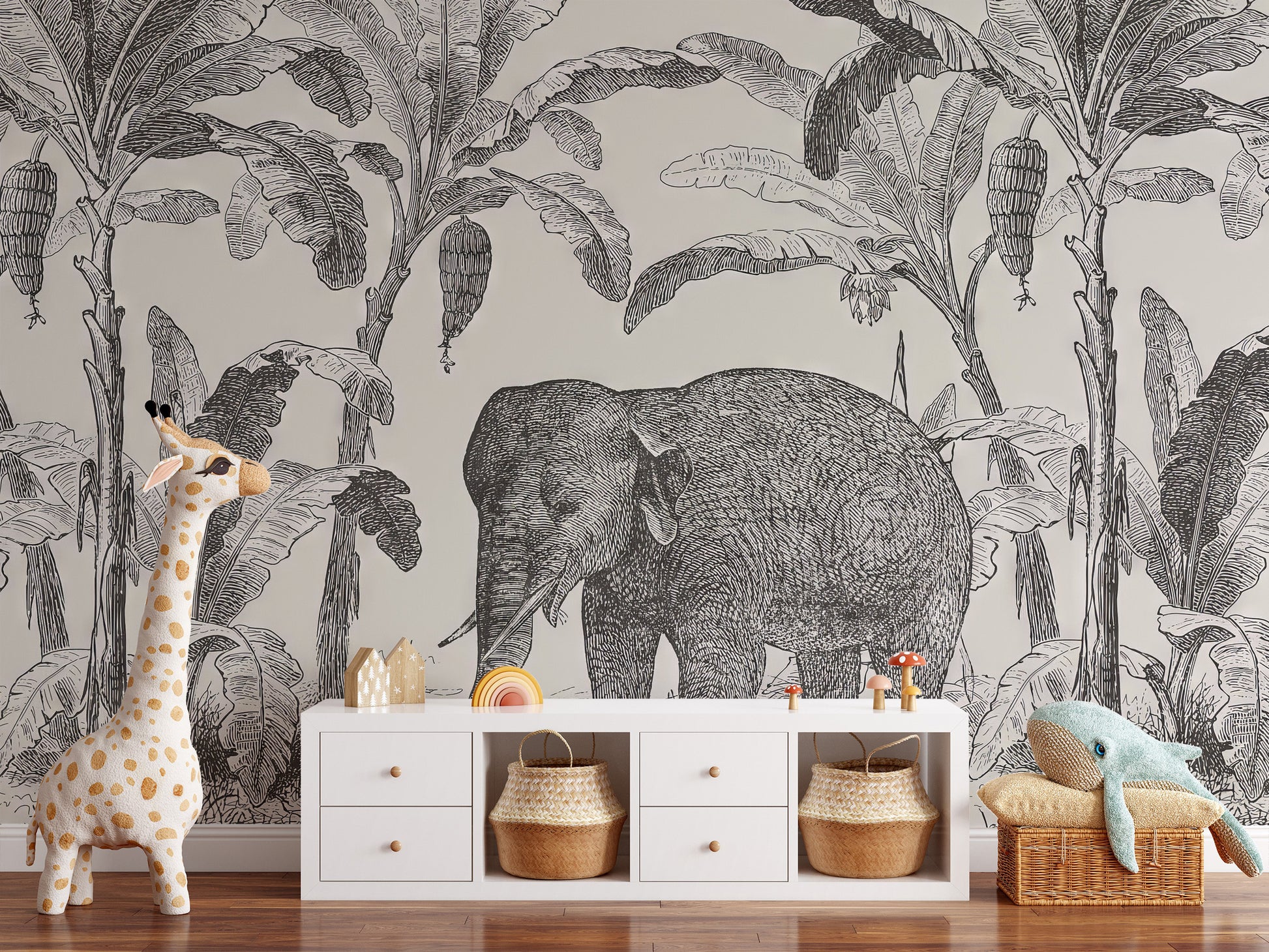 Playful sketchy elephant wallpaper with a whimsical design
