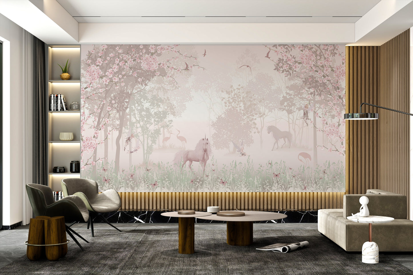 Enchanted Unicorn Blossom Forest Mural